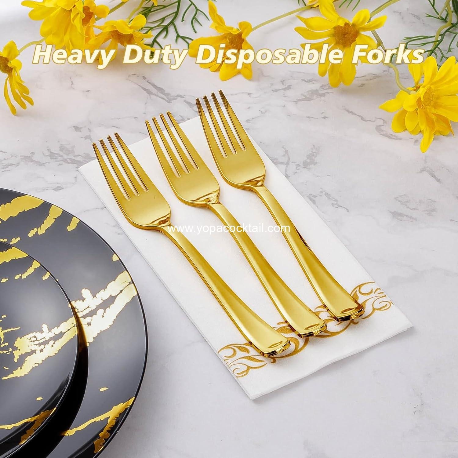 Wholesale 50 Pack Gold Plastic Forks, Heavy Duty Disposable Cutlery for Weddings, Parties, Dinners, and Thanksgiving - Supplier