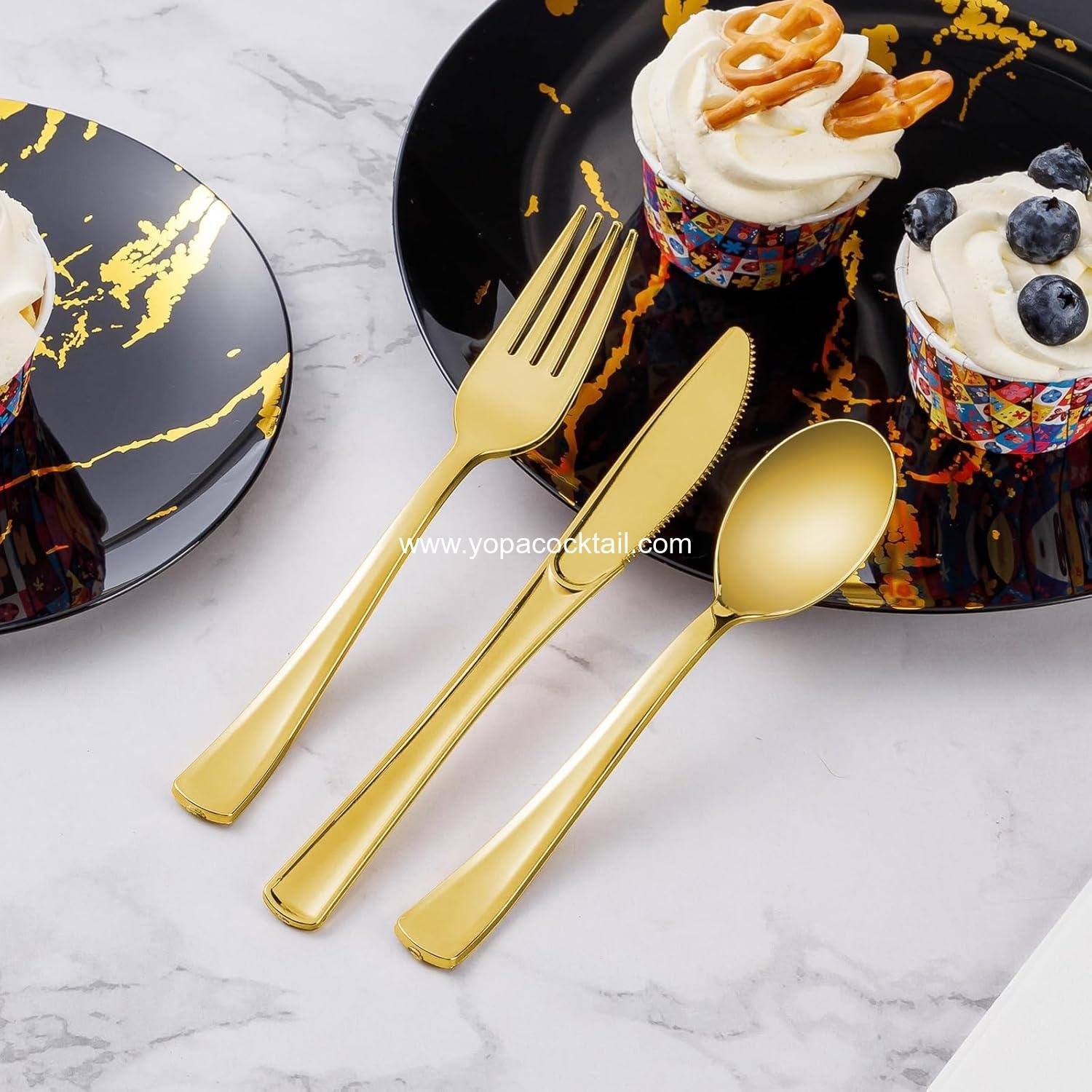 Wholesale 50 Pack Gold Plastic Forks, Heavy Duty Disposable Cutlery for Weddings, Parties, Dinners, and Thanksgiving - Supplier