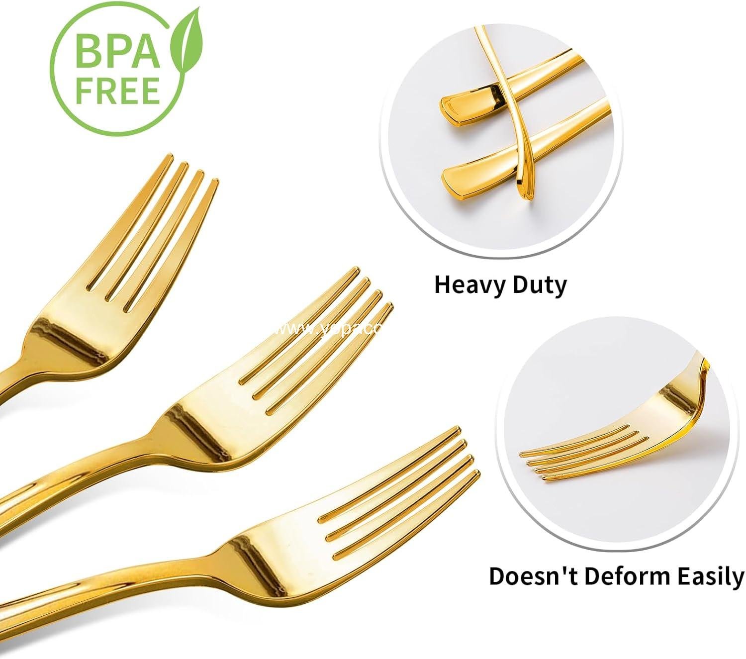Wholesale 50 Pack Gold Plastic Forks, Heavy Duty Disposable Cutlery for Weddings, Parties, Dinners, and Thanksgiving - Supplier