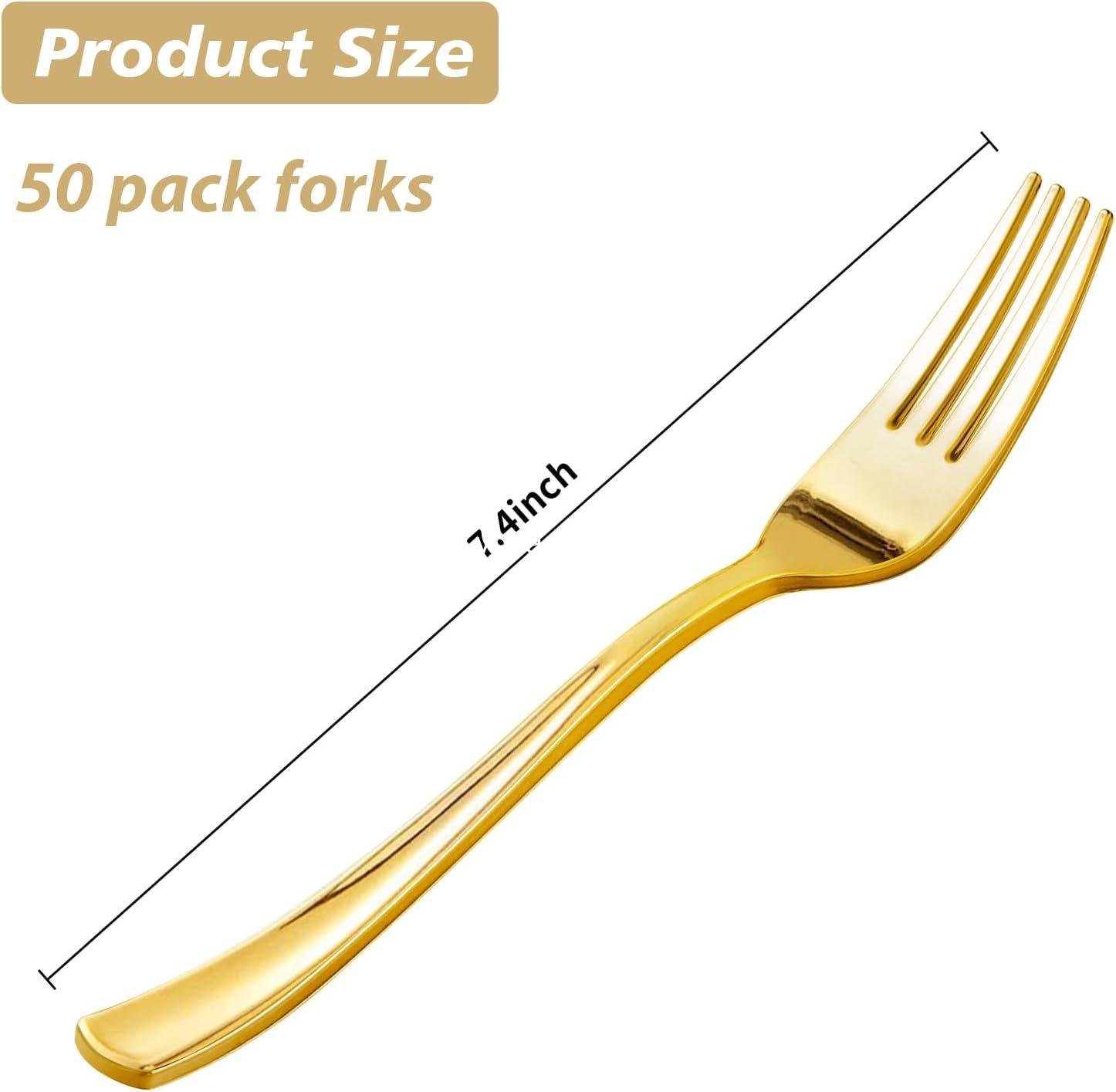 Wholesale 50 Pack Gold Plastic Forks, Heavy Duty Disposable Cutlery for Weddings, Parties, Dinners, and Thanksgiving - Supplier