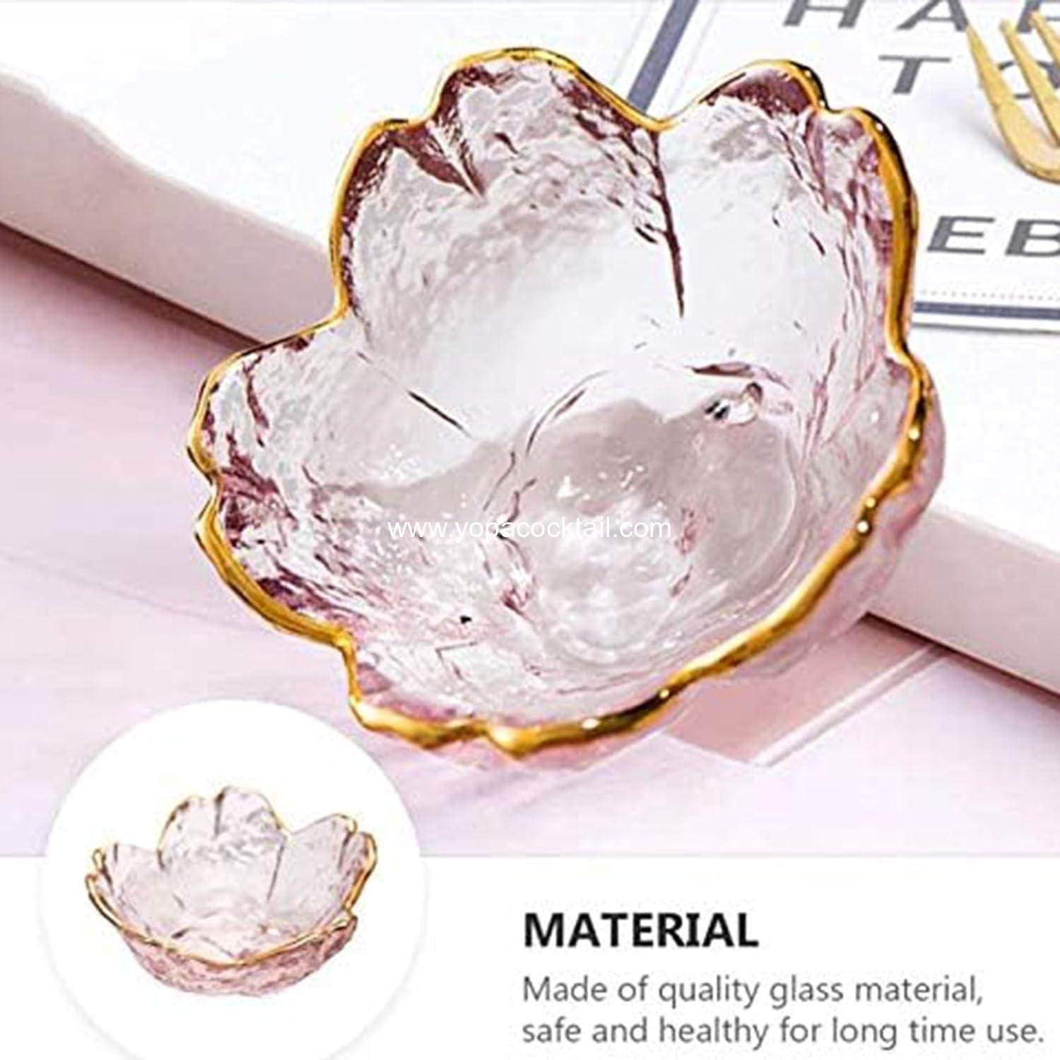 Wholesale Pink Cherry Flower Crystal Glass Appetizer Plates, 6-Piece Set with Gold Rim, Mini Dipping Bowls for Ice Cream and Sushi, Ideal for Charcuterie Board - Supplier