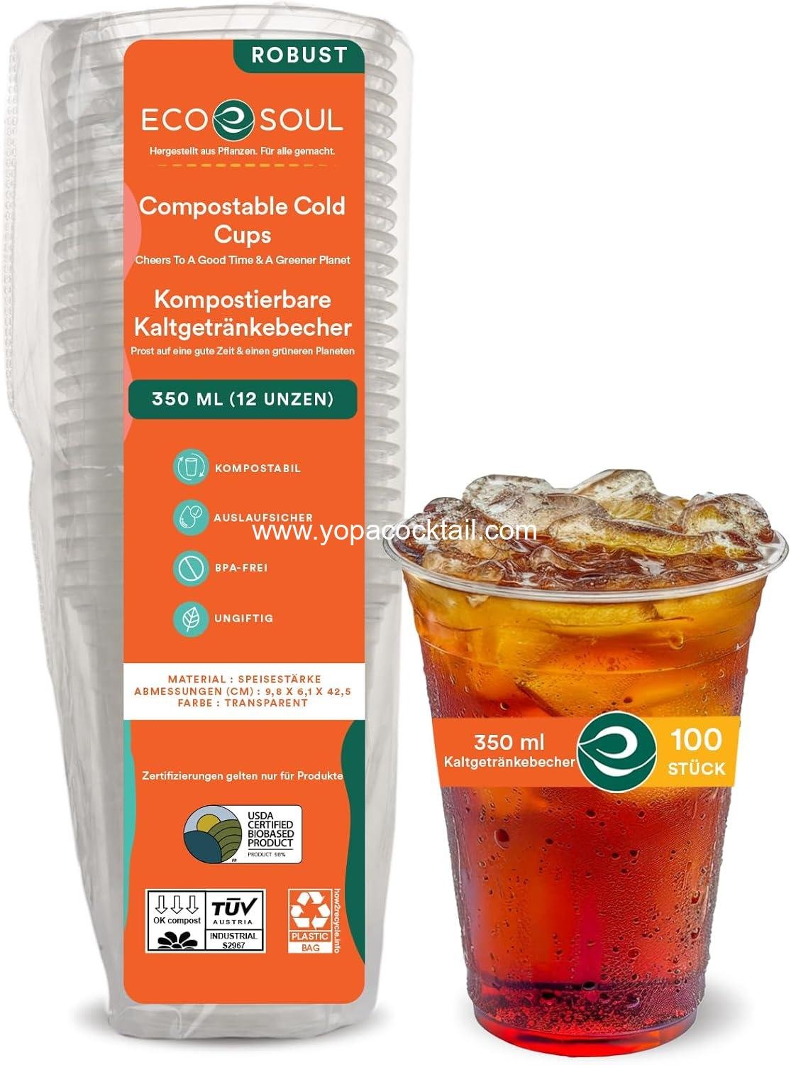 ECO SOUL 100% Clear Compostable Party Cups | (100 Count, 12 oz) | Disposable | Biodegradable | Plant Based Eco-friendly Alternative to Paper & Plastic Cups | For Weddings & Gatherings