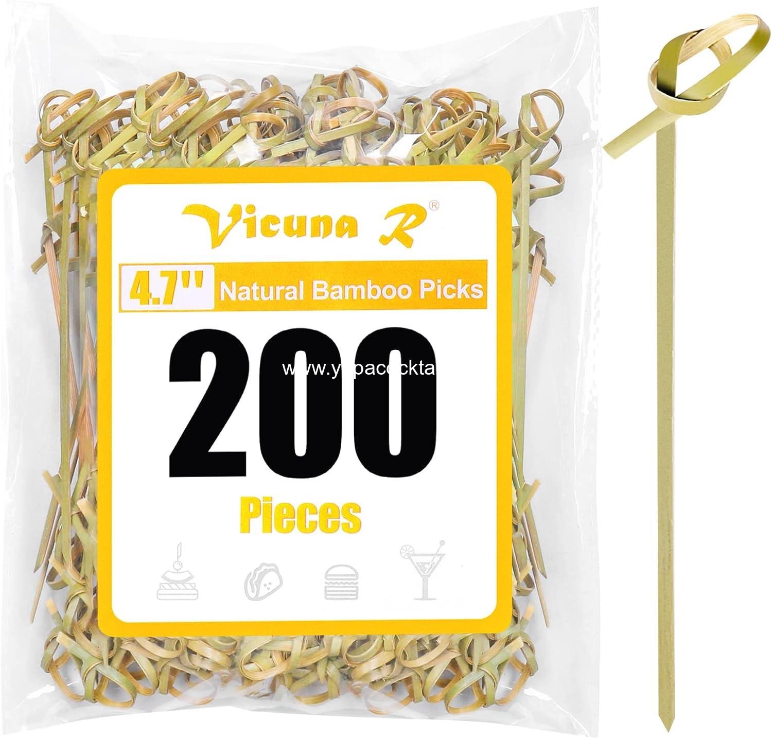200PCS Cocktail Picks Bamboo Skewers for Appetizers, Fancy Toothpicks for Appetizers, 4.7 Inch Long Decorative Knot Bamboo Cocktail Sticks for Party Drinks Food Fruit Charcuterie Boards Accessories