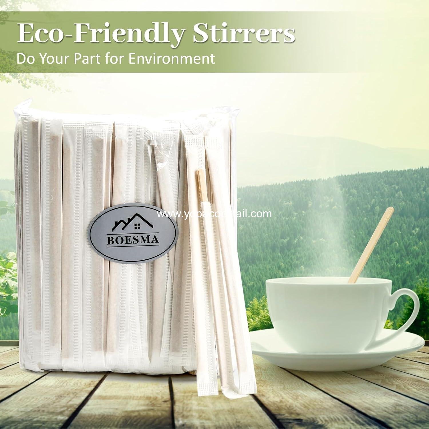 Wholesale 500Pcs Bamboo Coffee Stirrers Individually Wrapped – 5.5 Inch Coffee Stir Sticks for Bar, Disposable Coffee and Cocktail Stir Sticks Supplier