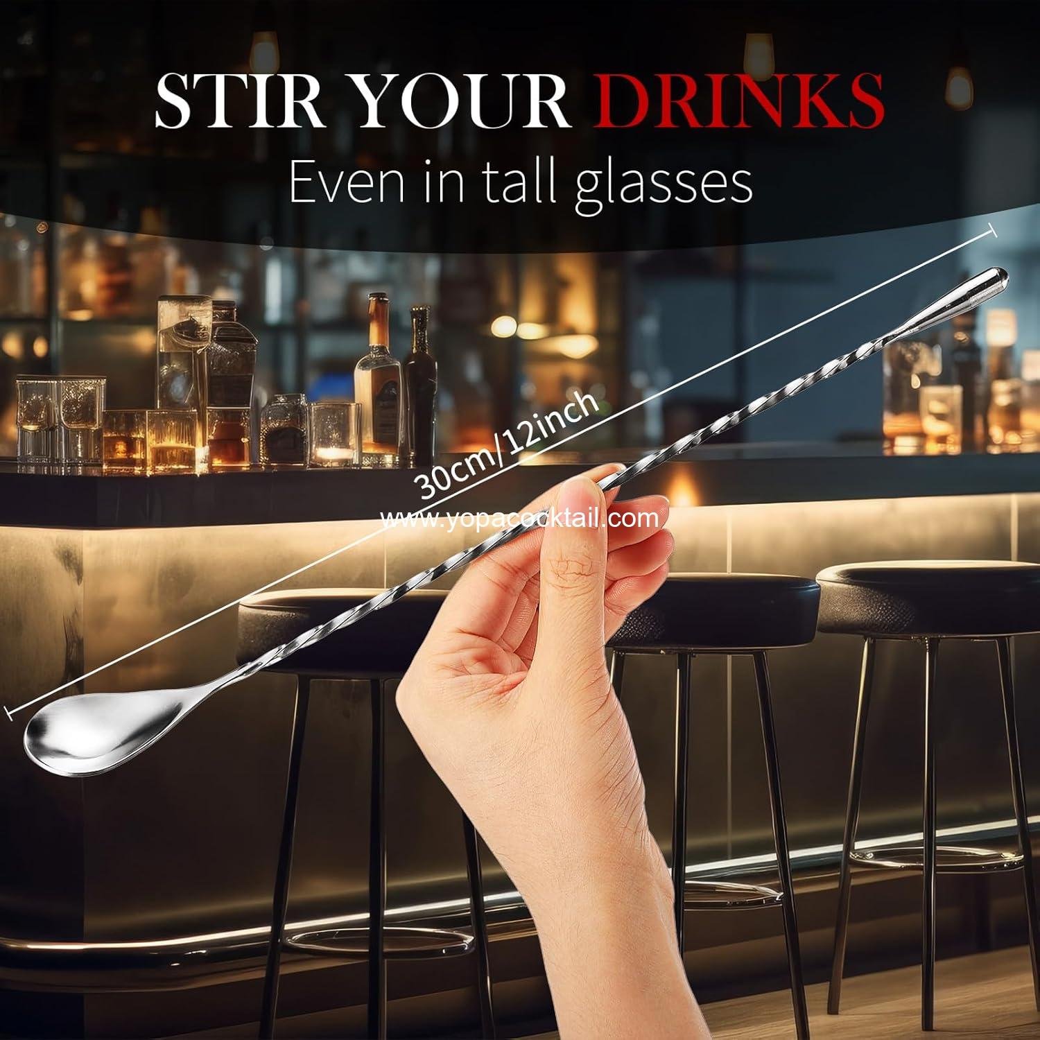 Wholesale 8 Pcs 12 Inch Cocktail & Coffee Spoons - Long Handle Stainless Steel Mixing Tool for Baristas and Bartenders (Silver) - Supplier Wholesale 8 Pcs 12 Inch Cocktail & Coffee Spoons - Long Handle Stainless Steel Mixing Tool for Baristas and Bartenders (Silver) - Supplier