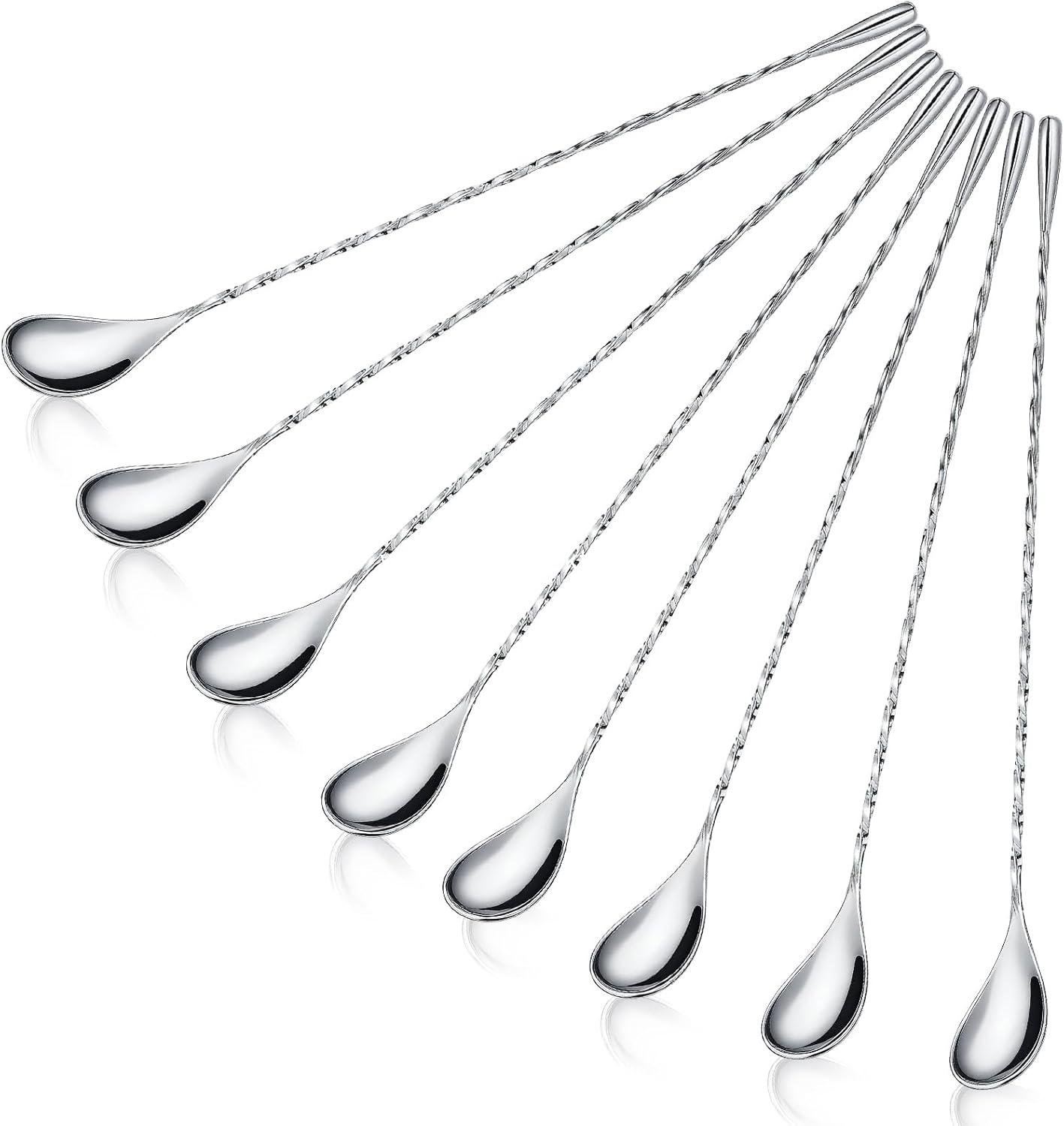 Boao 8 Pcs 12 Inch Cocktail Spoon Coffee Spoons Bar Stirring Spoon Long Handle Stainless Steel Cocktail and Coffee Mixing Tool for Homemade Barista/bartender (Silver)