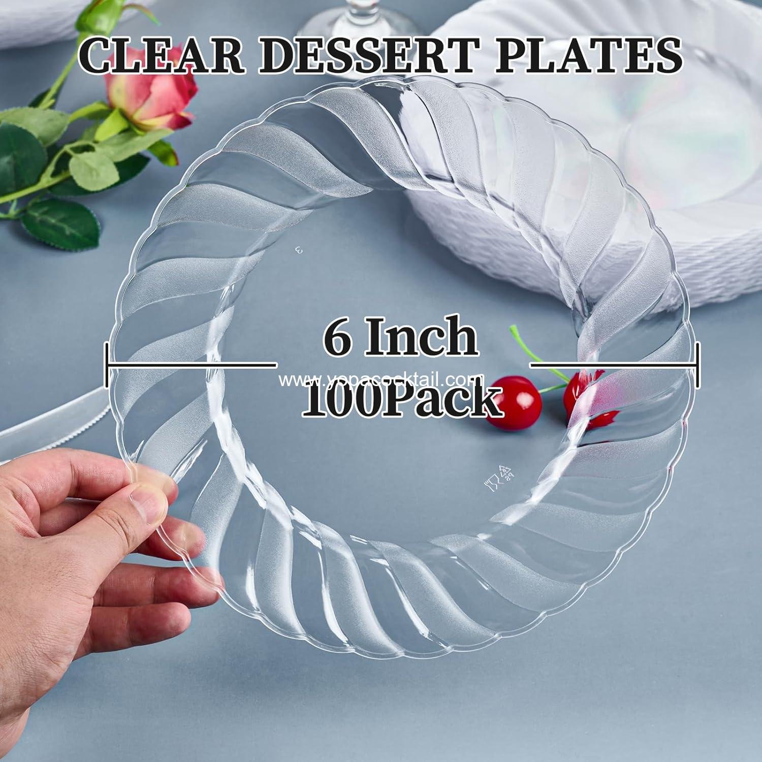 Wholesale 100 Count 6 Inch Clear Plastic Plates - Heavy Duty Disposable Salad Dessert Plates, Premium Hard Plastic for Weddings, Parties, and Events - Supplier