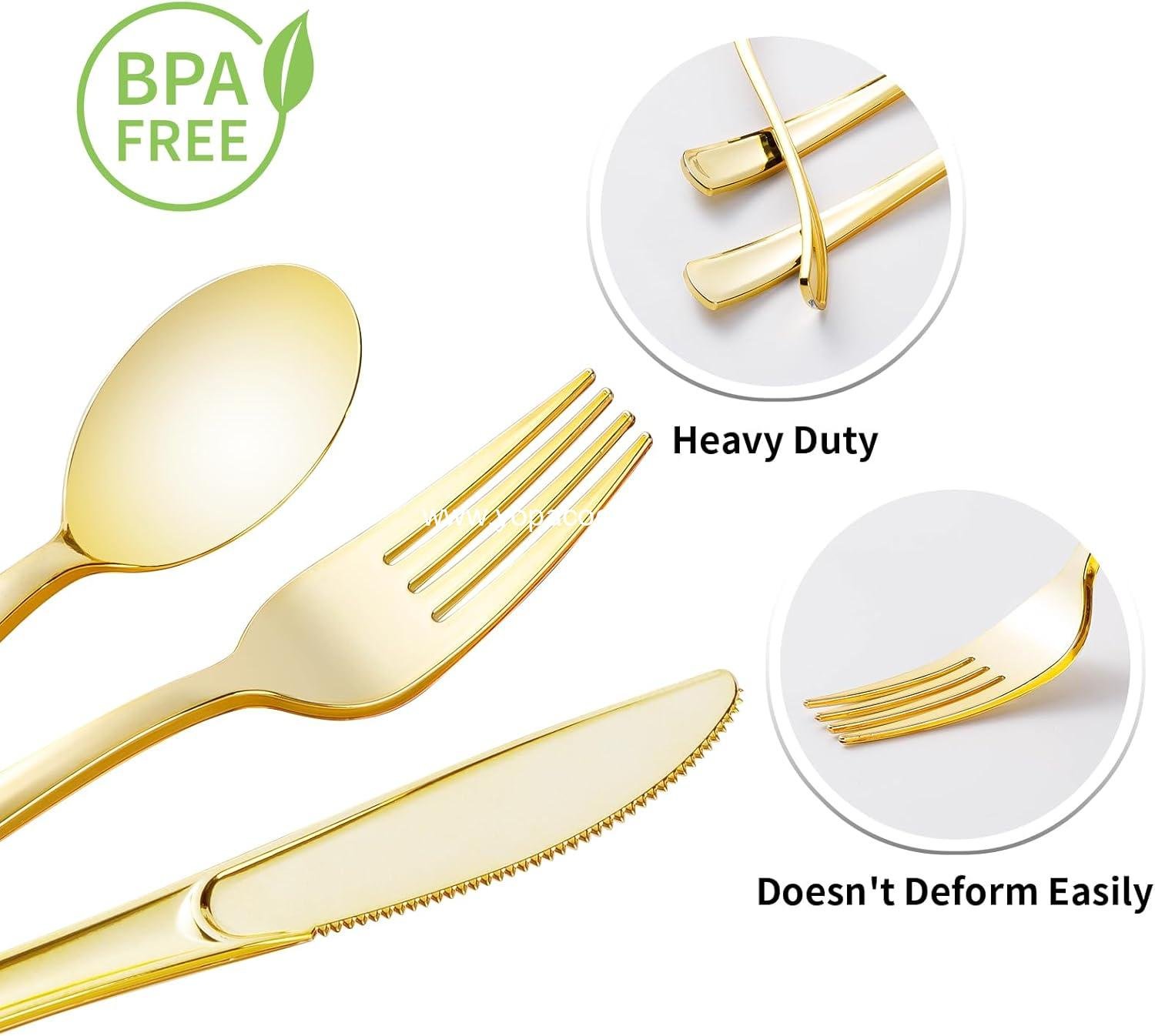 Wholesale 50 Pack Pre-Rolled Gold Plastic Silverware Set with Napkins - Includes 50 Forks, 50 Knives, 50 Spoons - Fancy Disposable Cutlery for Parties and Weddings - Supplier