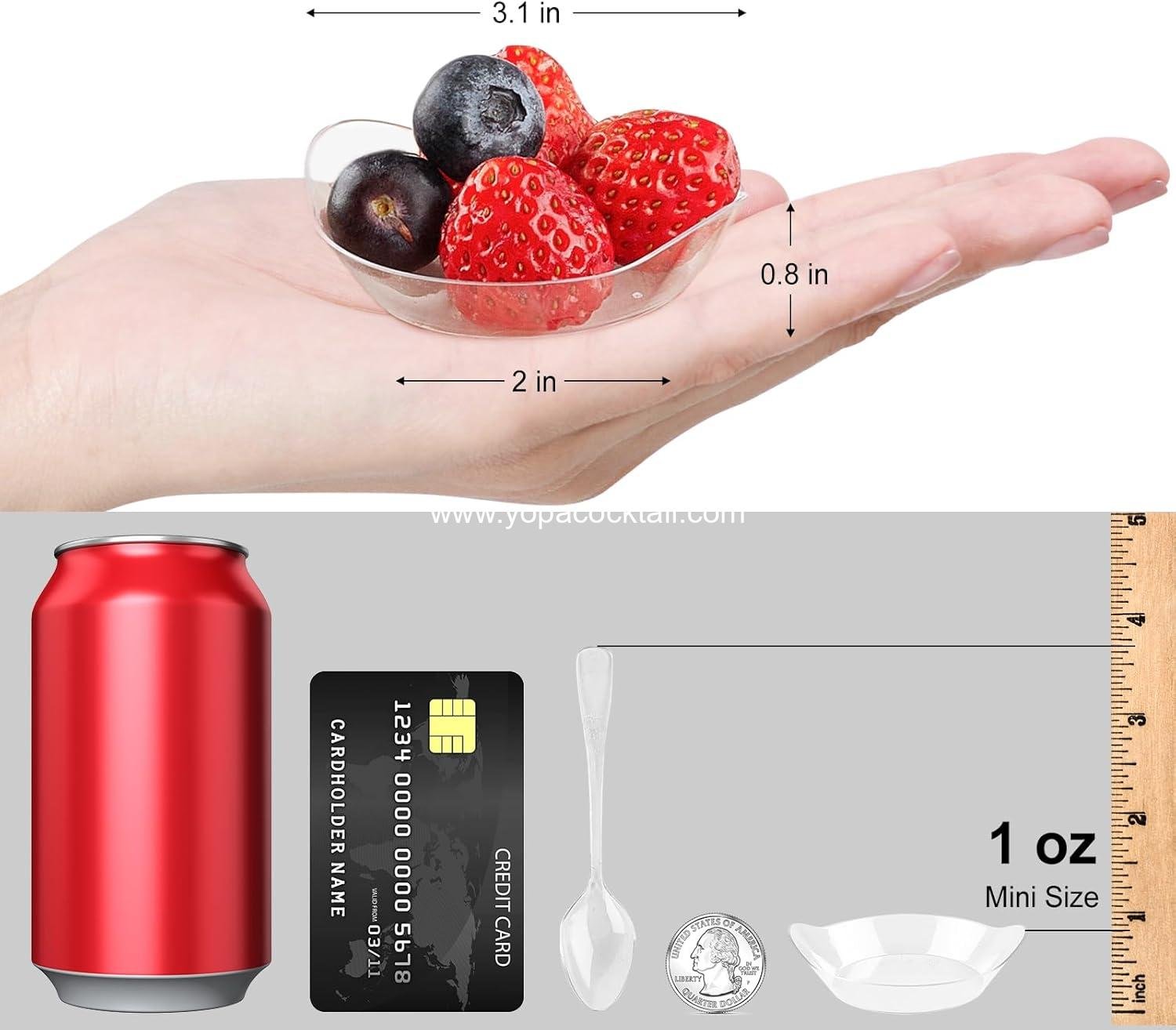 Wholesale Mini Dessert Plates with Tasting Spoons, 3-1/8 x 2-5/8 Inches Small Reusable Clear Plastic Party Serving Platters for Appetizers (Leaf Shape) Supplier Wholesale Mini Dessert Plates with Tasting Spoons, 3-1/8 x 2-5/8 Inches Small Reusable Clear Plastic Party Serving Platters for Appetizers (Leaf Shape) Supplier