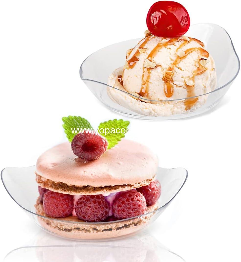 Wholesale Mini Dessert Plates with Tasting Spoons, 3-1/8 x 2-5/8 Inches Small Reusable Clear Plastic Party Serving Platters for Appetizers (Leaf Shape) Supplier Wholesale Mini Dessert Plates with Tasting Spoons, 3-1/8 x 2-5/8 Inches Small Reusable Clear Plastic Party Serving Platters for Appetizers (Leaf Shape) Supplier