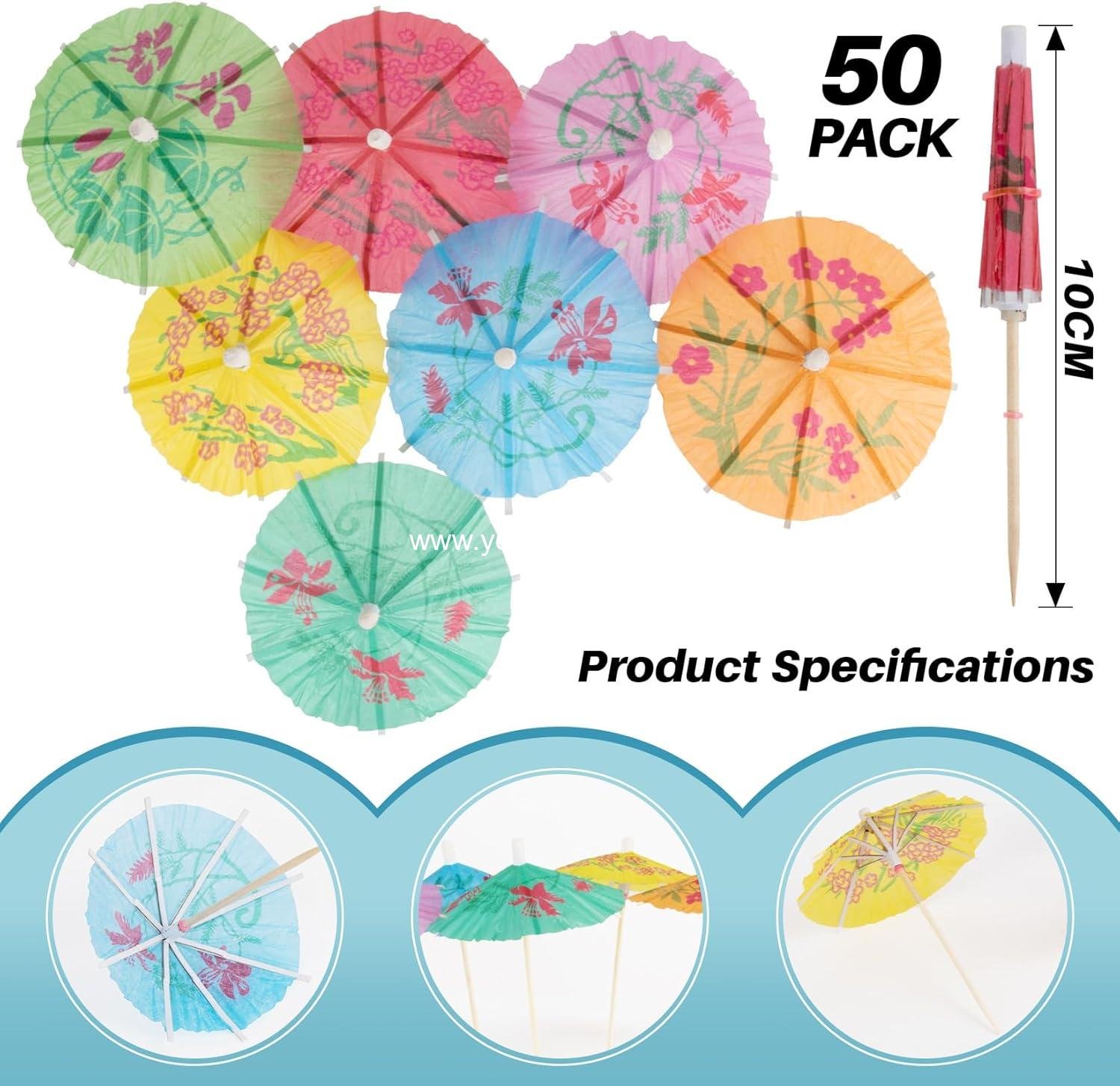 Wholesale Cocktail Umbrellas - 50 Pack Mini Drink Umbrellas for Party Decorations, Colorful Paper Toothpicks, Hawaiian Cupcake Toppers, and Cocktail Garnishes Supplier