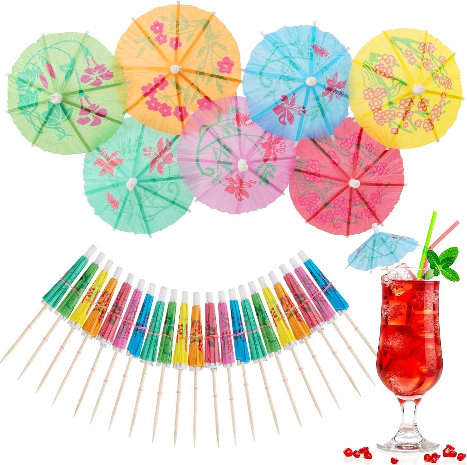 Cocktail Umbrellas - 50PACK Drink Umbrellas for Drinks, Paper Mini Umbrella for Drinks Hawaiian Cupcake Toppers Cocktail Garnishes Colorful Paper Toothpicks for Party Decorations