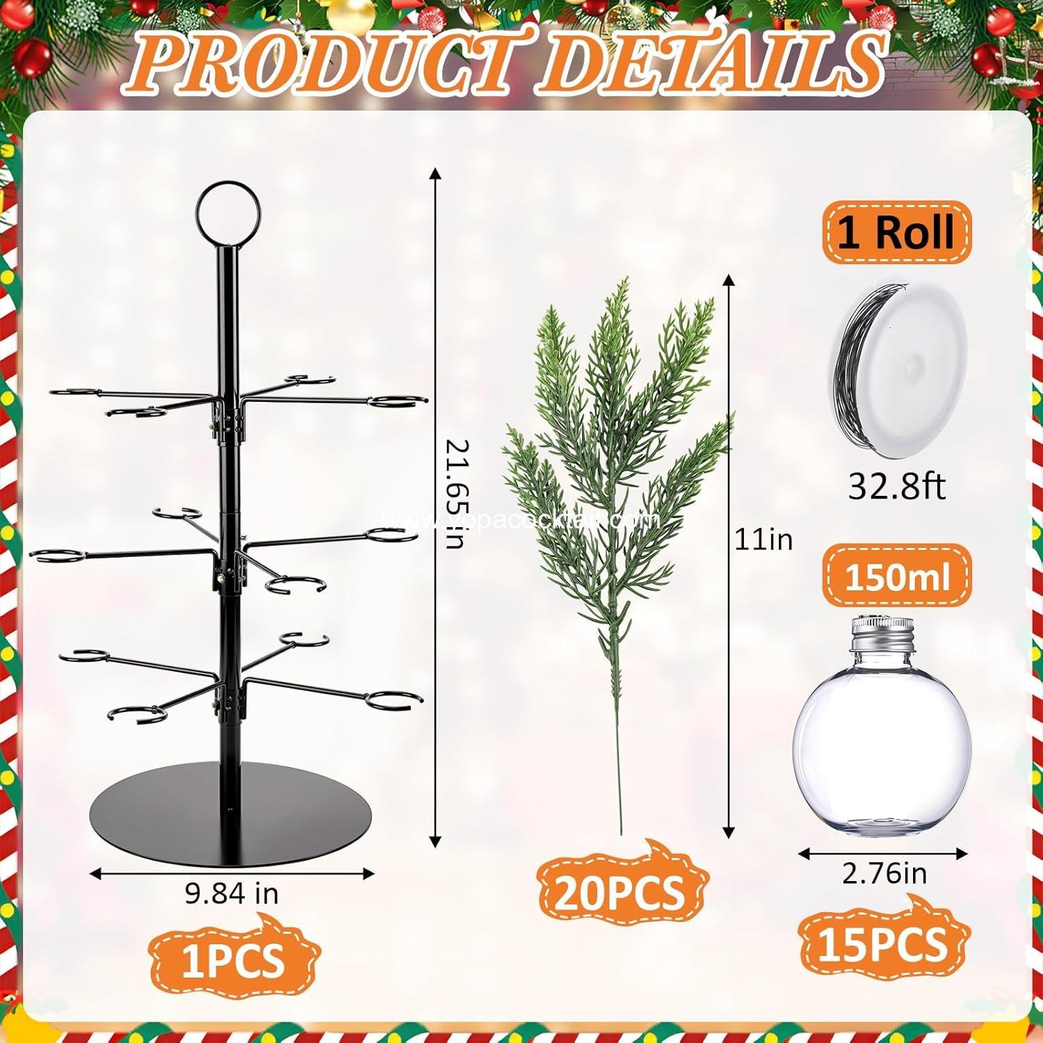 Wholesale 37 Pcs Christmas Cocktail Tree Stand for Drinks Champagne Tower Glass Holder with Plastic Drink Balls and Cypress Leaf Decorations, 3 Tier 12 Stands Bar Beverage Display for Xmas Party Supplier
