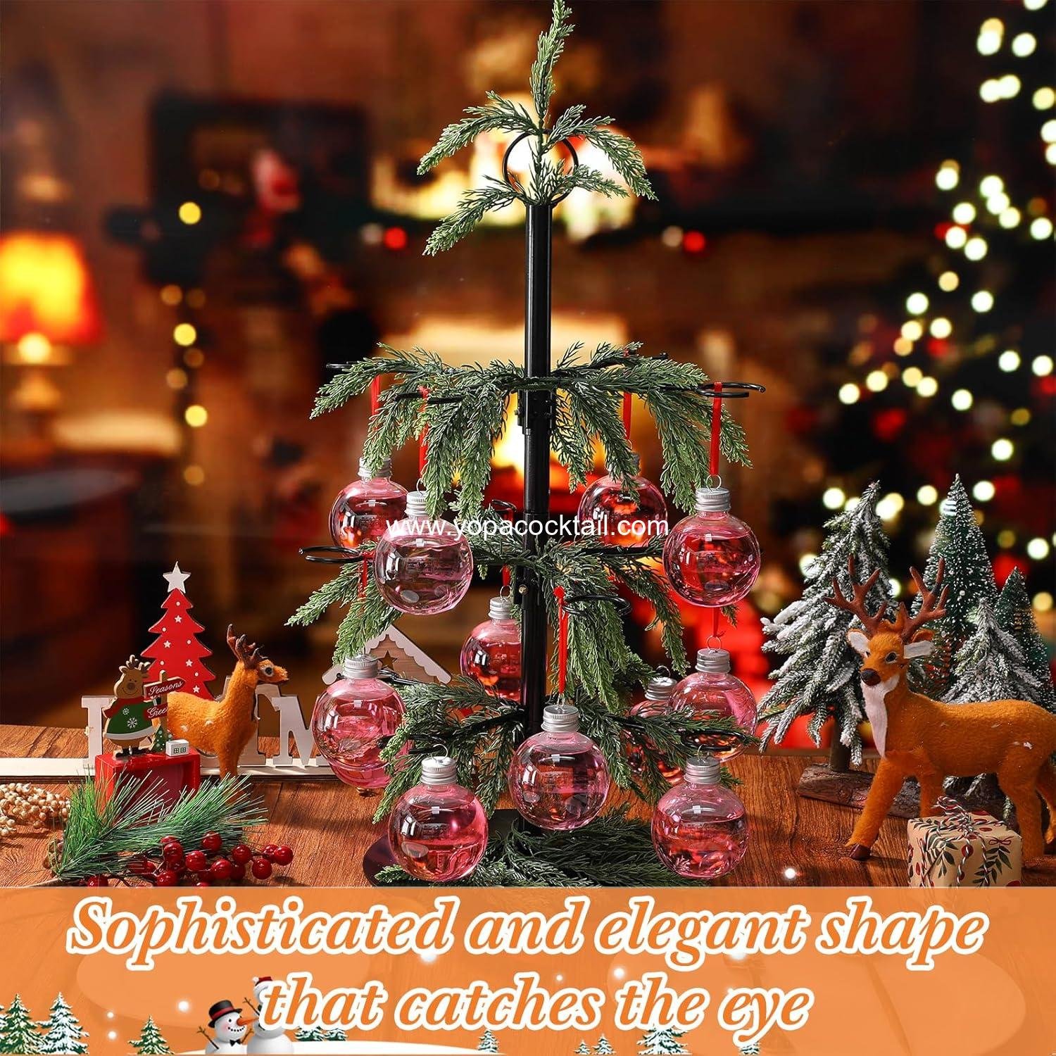Wholesale 37 Pcs Christmas Cocktail Tree Stand for Drinks Champagne Tower Glass Holder with Plastic Drink Balls and Cypress Leaf Decorations, 3 Tier 12 Stands Bar Beverage Display for Xmas Party Supplier