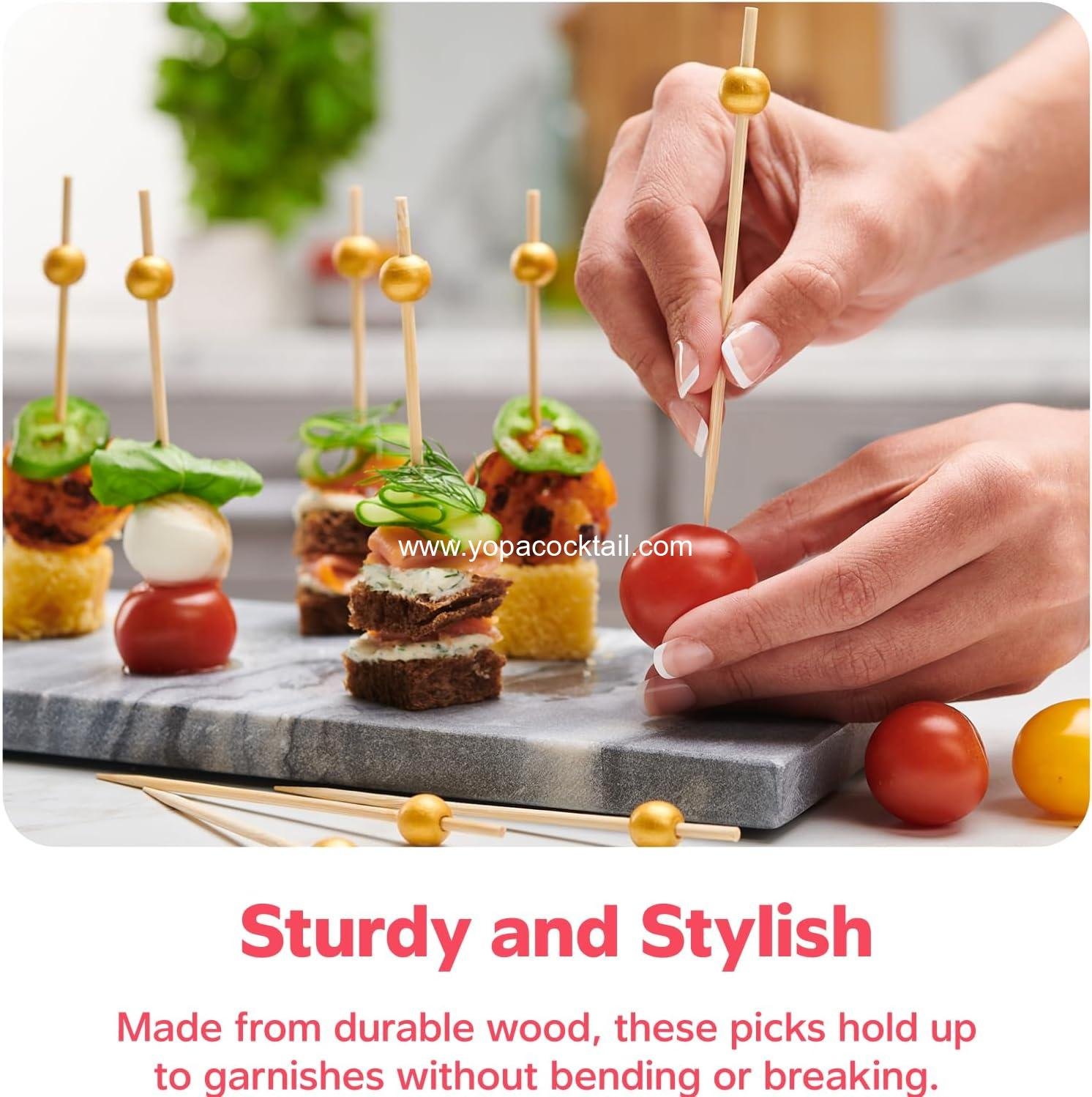 Wholesale 150 Count Cocktail Skewers & Food Toothpicks - 4.7 Inch Wooden Fancy Picks for Appetizers & Drinks - Gold Pearl Toothpicks Manufacturer