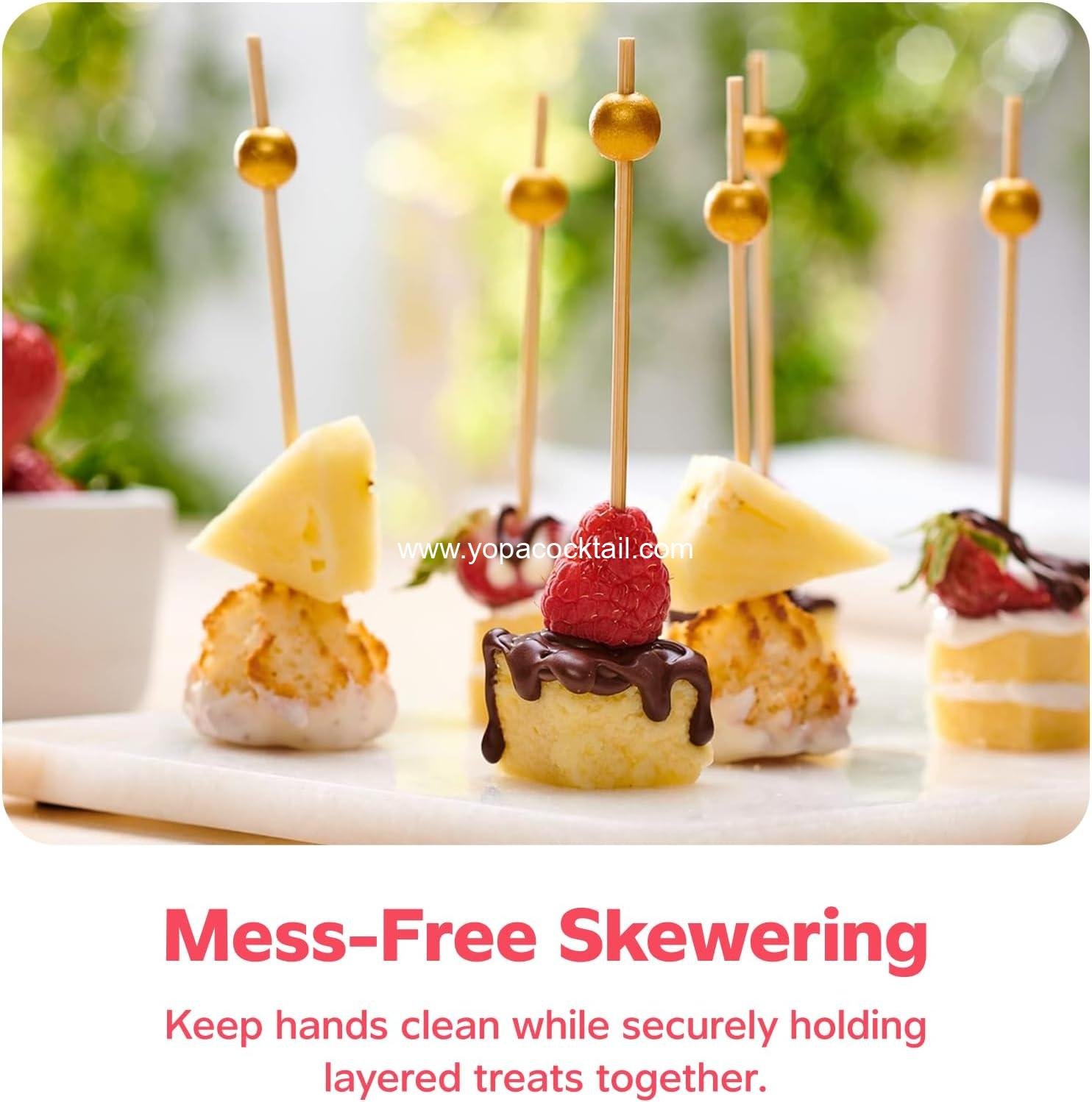 Wholesale 150 Count Cocktail Skewers & Food Toothpicks - 4.7 Inch Wooden Fancy Picks for Appetizers & Drinks - Gold Pearl Toothpicks Manufacturer