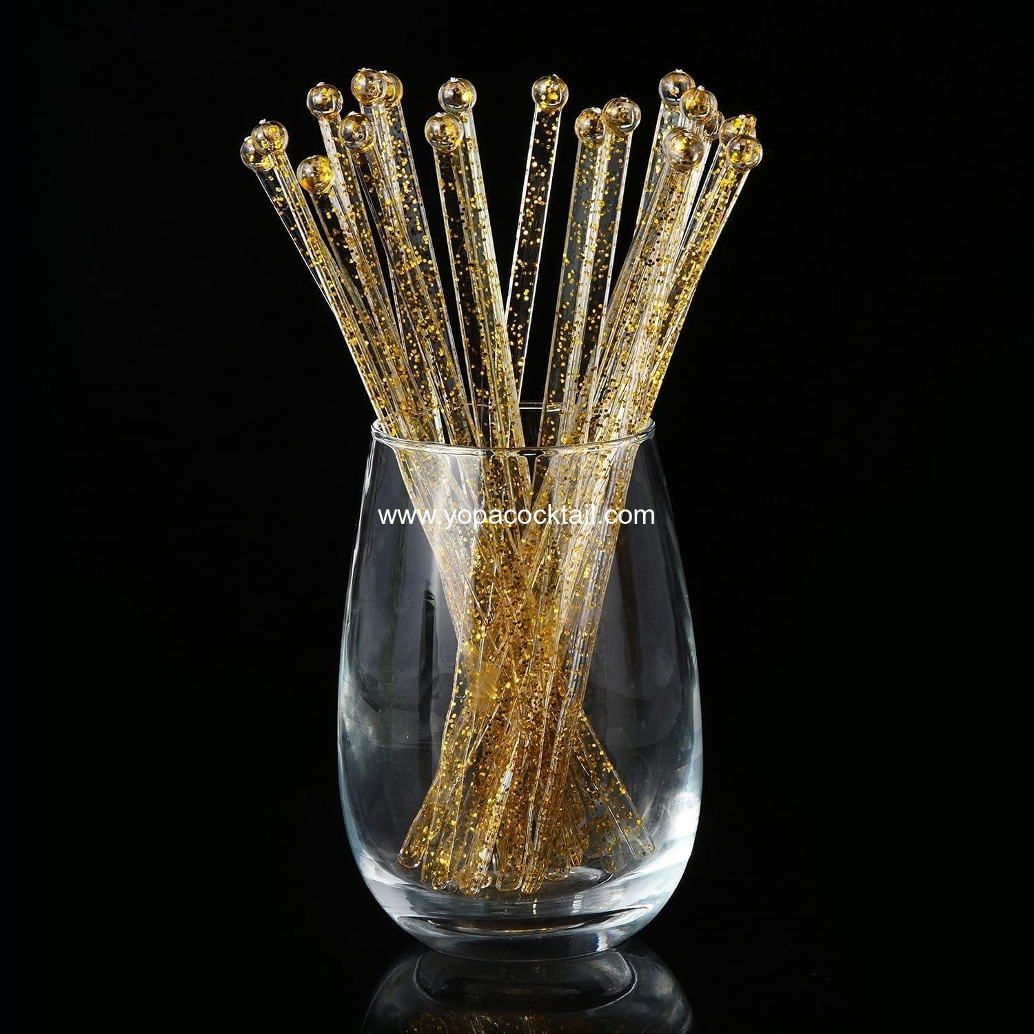 Wholesale 50 Gold Glitter Plastic Swizzle Sticks, 7.24 Inch Cake Pops and Cocktail Drink Stirrers - Supplier