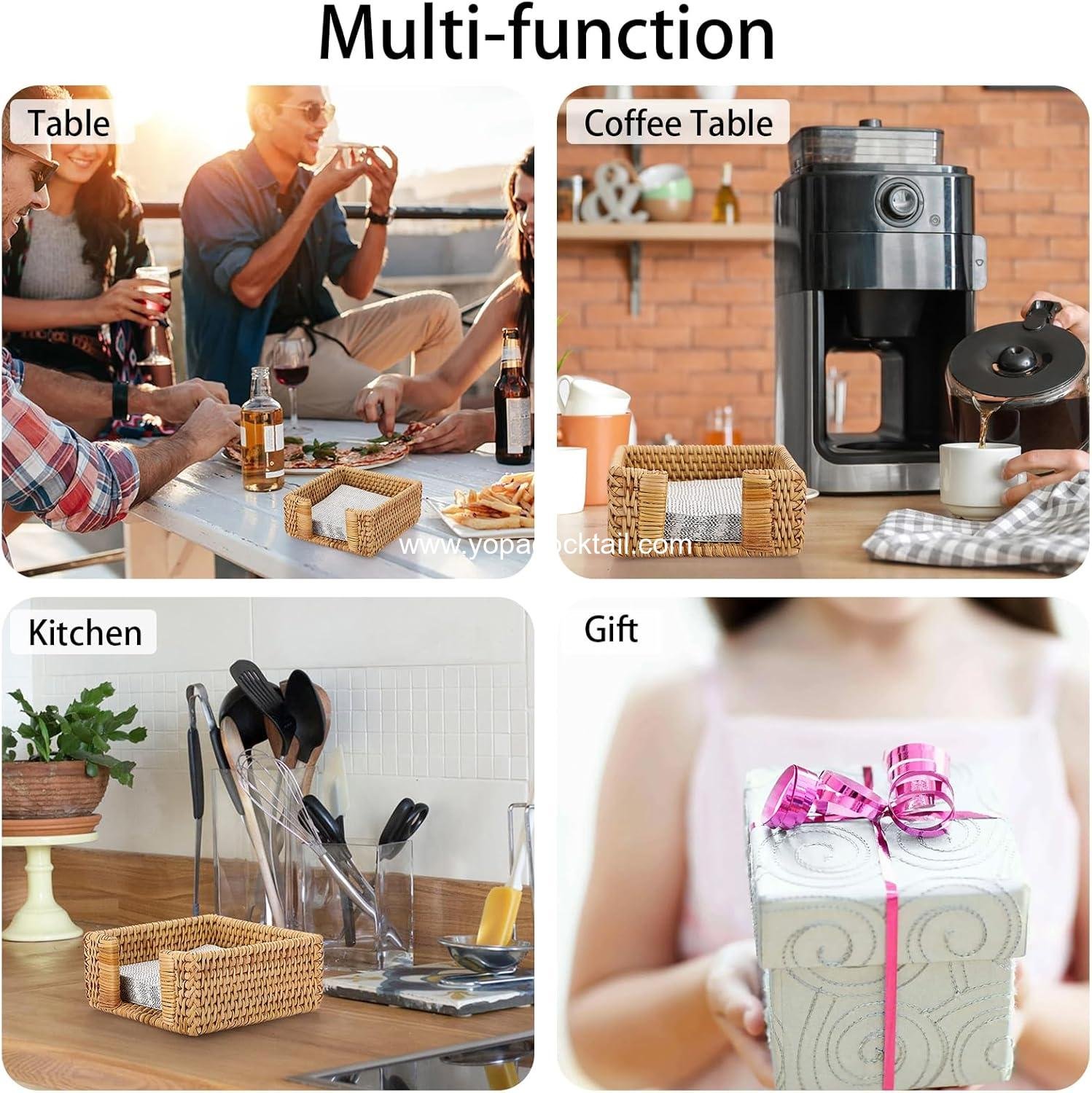 Wholesale Square Rattan Napkin Holder, Wicker Countertop and Rustic Table Organizer for Kitchen and Dining, Vintage Napkin Basket for Parties and Picnics, Supplier