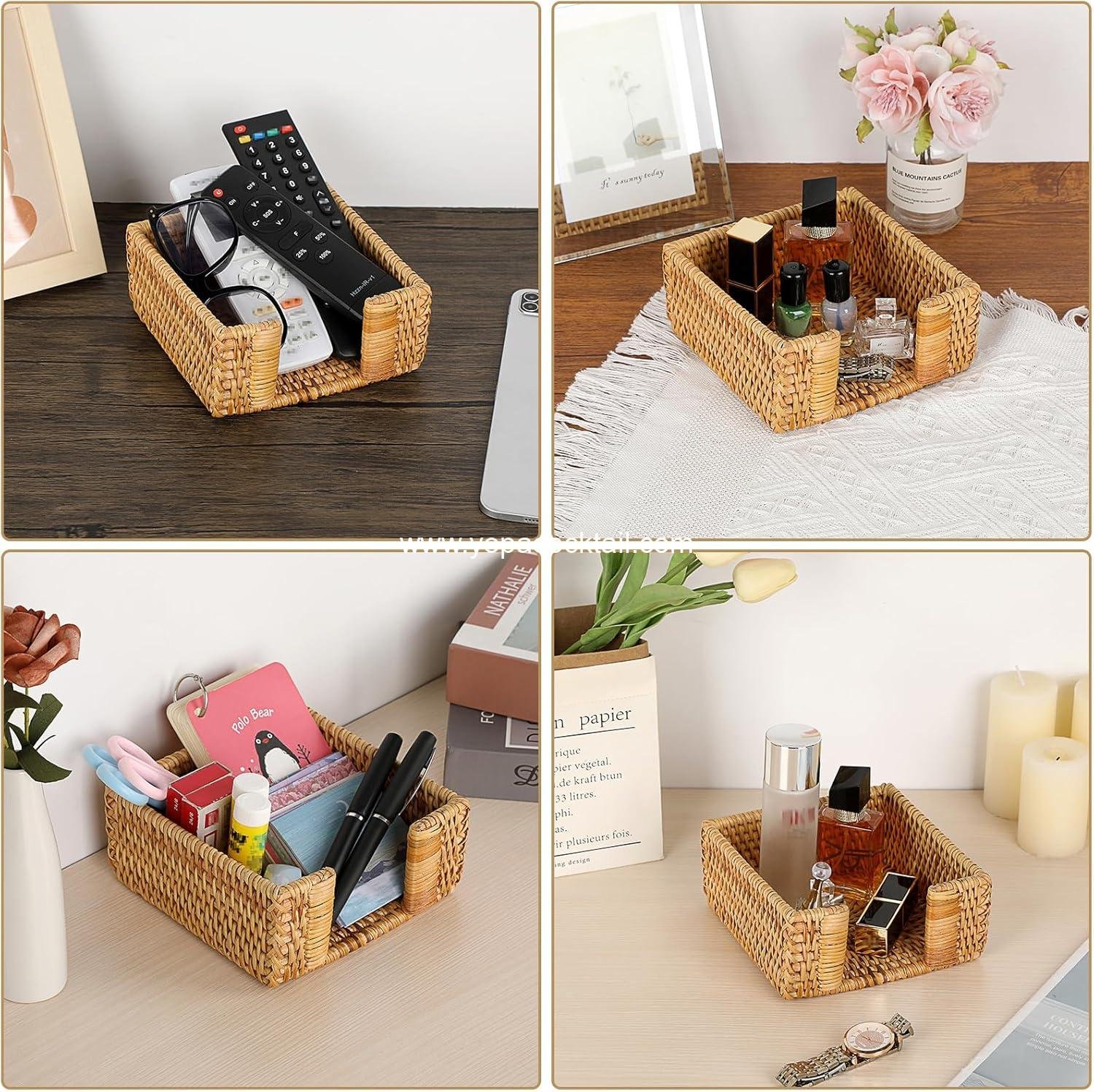 Wholesale Square Rattan Napkin Holder, Wicker Countertop and Rustic Table Organizer for Kitchen and Dining, Vintage Napkin Basket for Parties and Picnics, Supplier