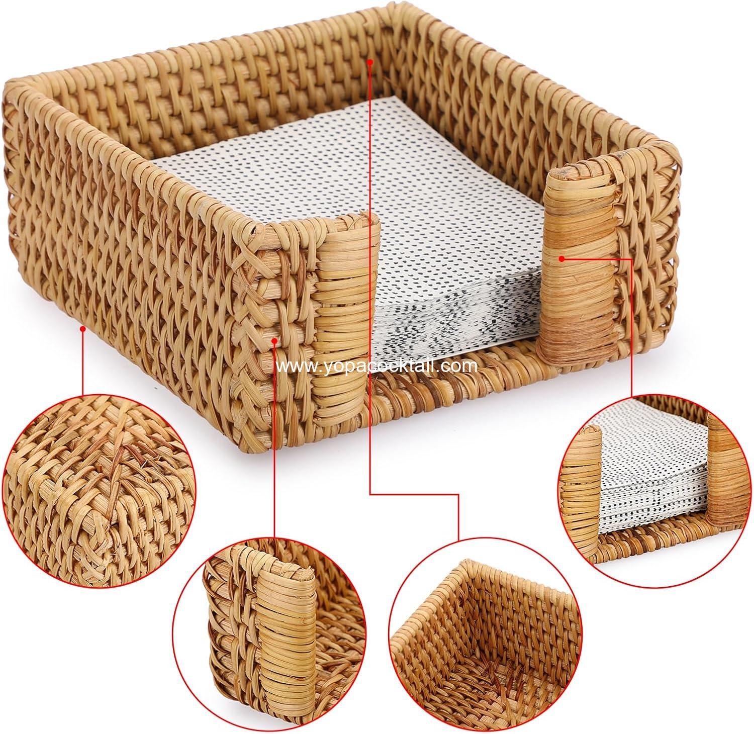 Wholesale Square Rattan Napkin Holder, Wicker Countertop and Rustic Table Organizer for Kitchen and Dining, Vintage Napkin Basket for Parties and Picnics, Supplier