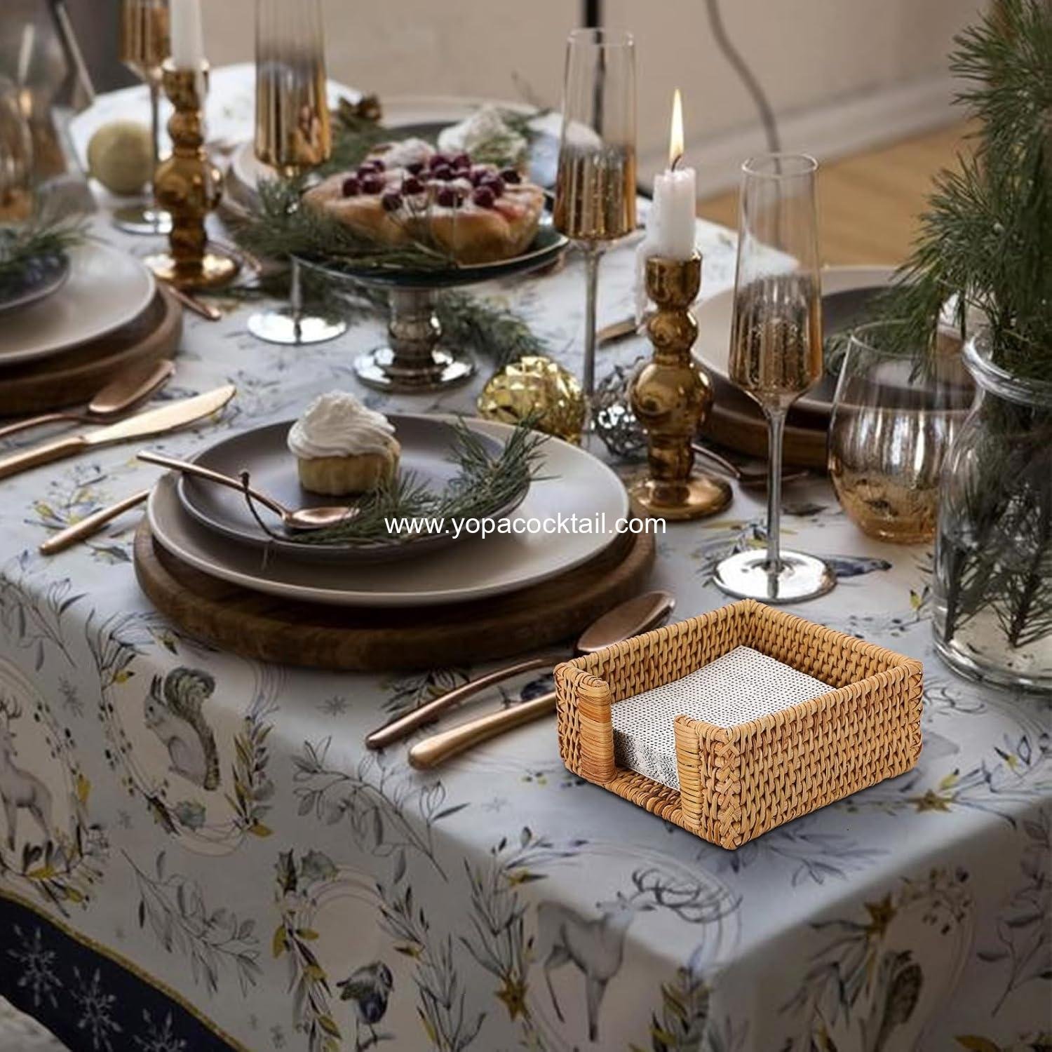 Wholesale Square Rattan Napkin Holder, Wicker Countertop and Rustic Table Organizer for Kitchen and Dining, Vintage Napkin Basket for Parties and Picnics, Supplier