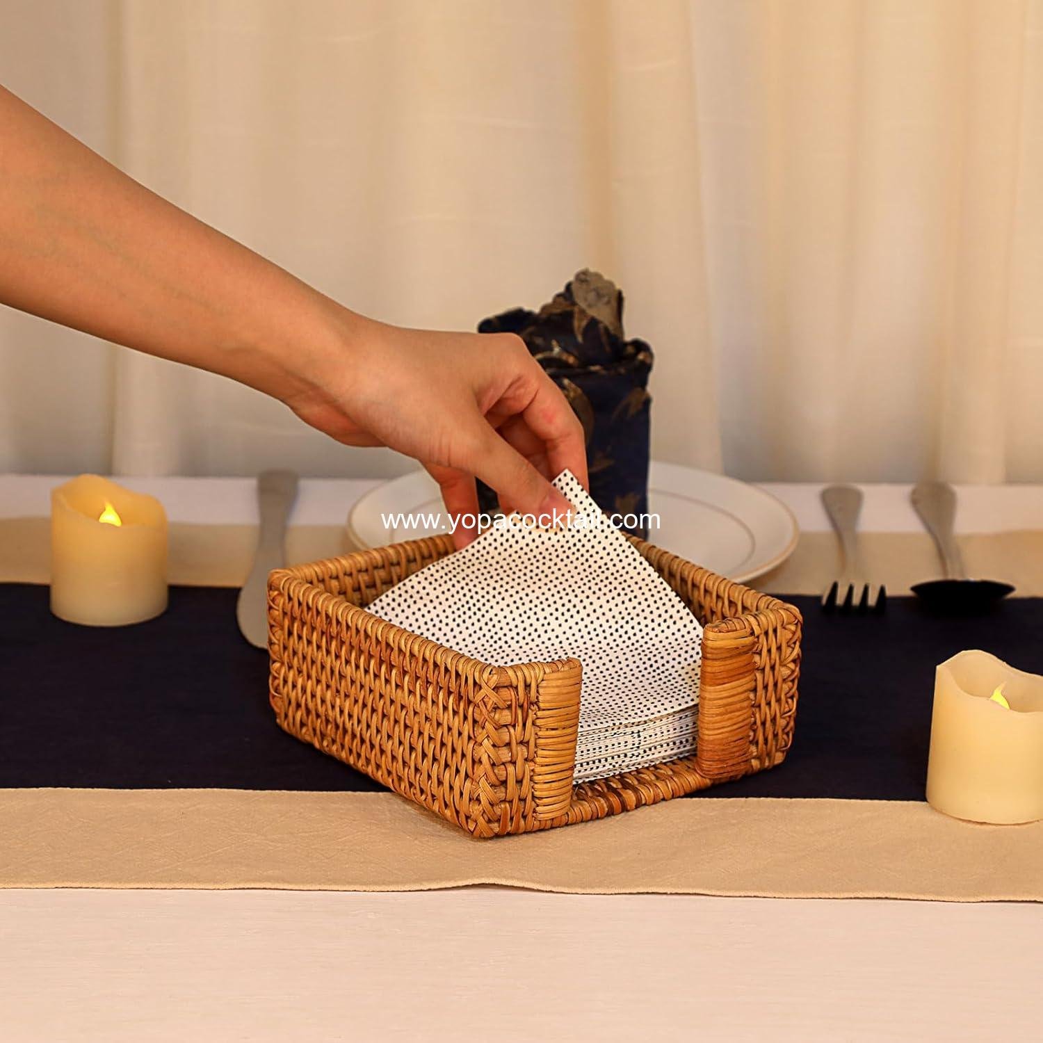 Wholesale Square Rattan Napkin Holder, Wicker Countertop and Rustic Table Organizer for Kitchen and Dining, Vintage Napkin Basket for Parties and Picnics, Supplier