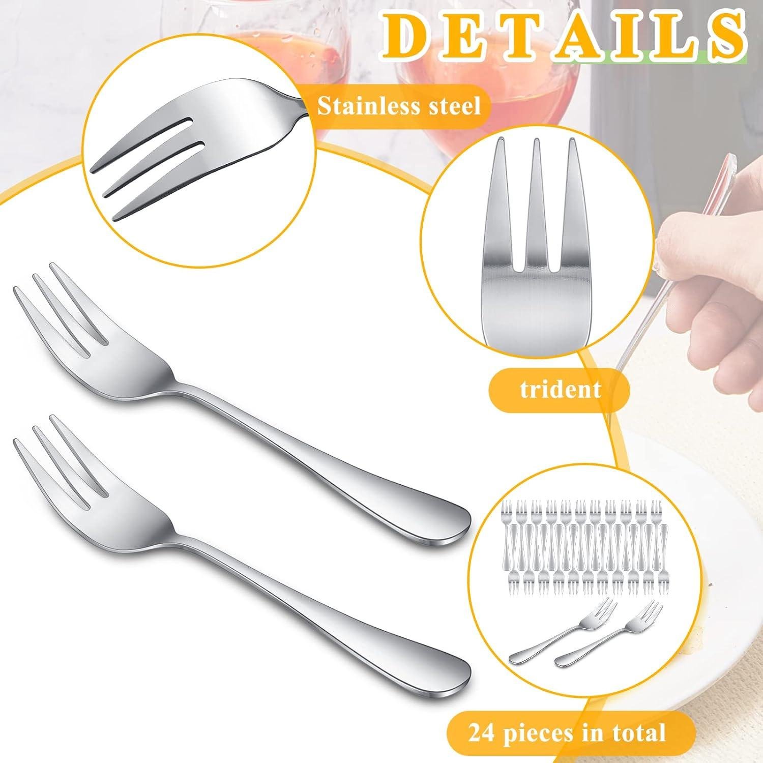 Wholesale 24 Pcs Oyster Forks Portable Stainless Steel 3 Prong Appetizer Seafood Forks 5.5 Inch for Tasting Crab Escargot Party Travel Cocktail Salad Dessert Tableware Supplier