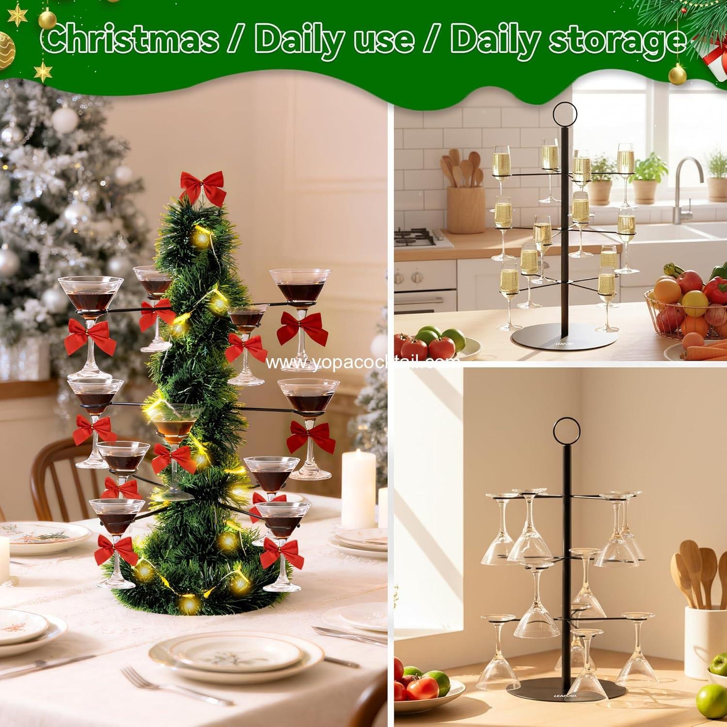 Wholesale 3-Tier Cocktail Tree Stand for Drinks with 12 Holders - Perfect for Christmas, Wine Tastings, Holiday Parties, and Birthdays - Black Finish - Supplier