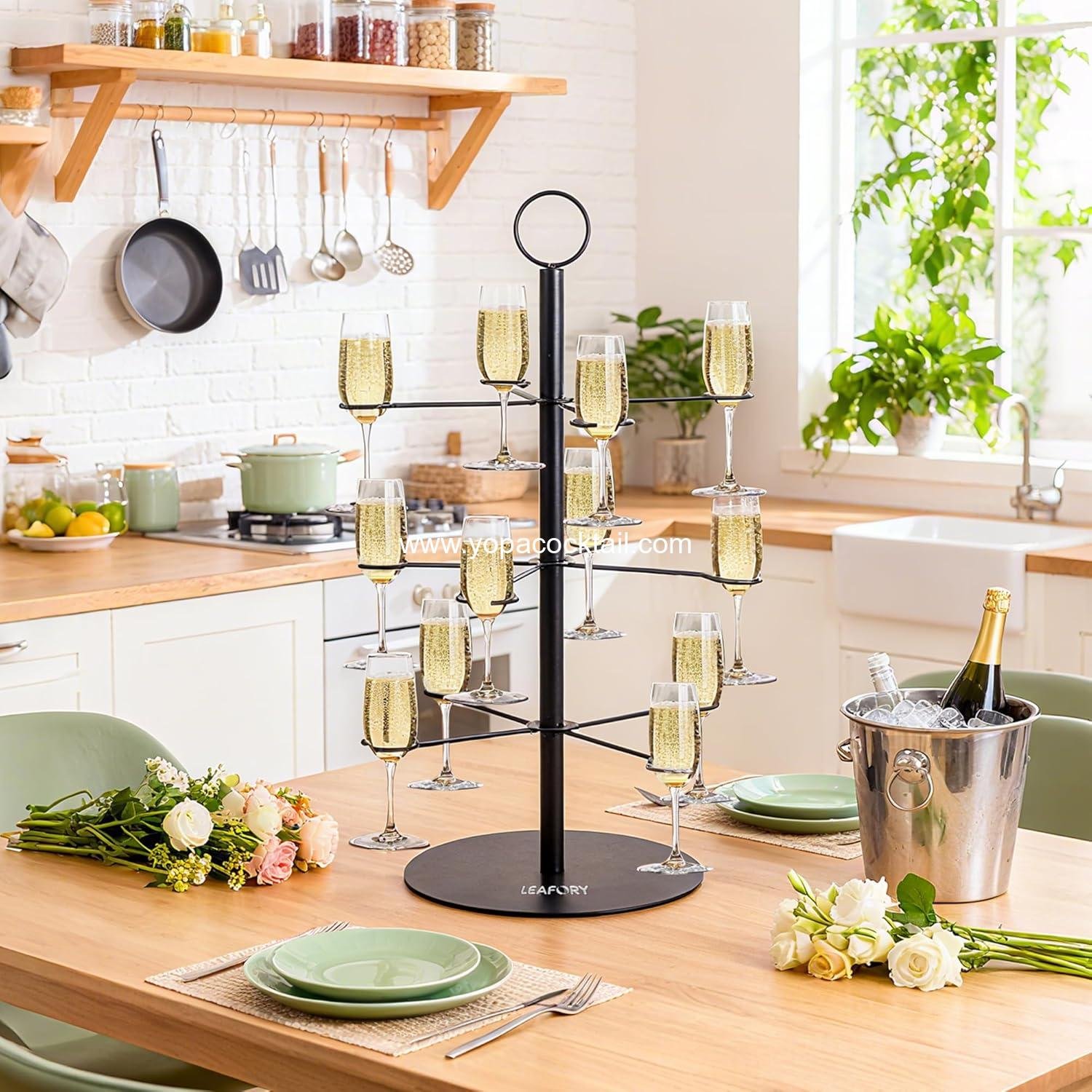 Wholesale 3-Tier Cocktail Tree Stand for Drinks with 12 Holders - Perfect for Christmas, Wine Tastings, Holiday Parties, and Birthdays - Black Finish - Supplier