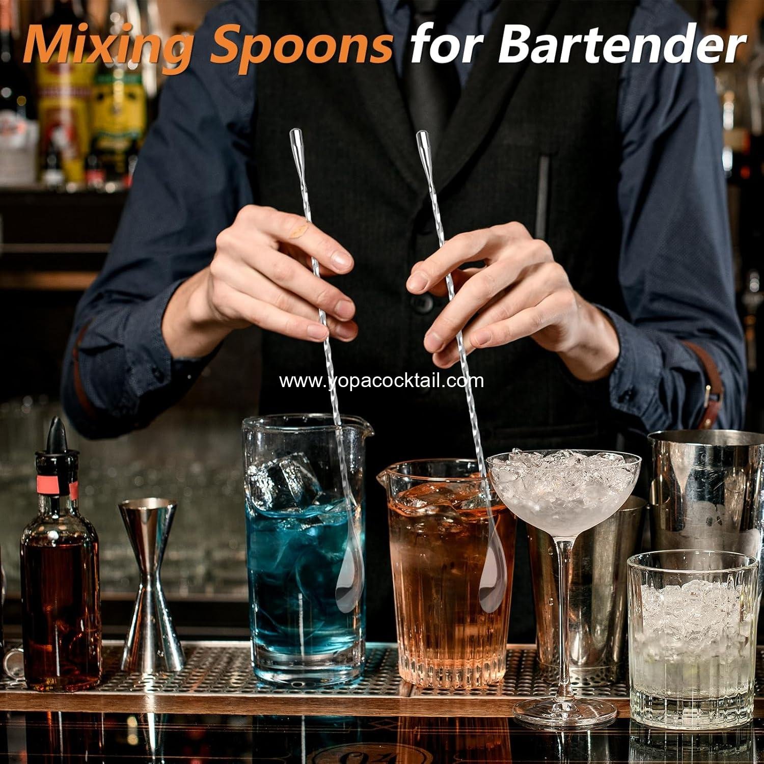 Wholesale 3 PCS Bar Spoon Set - 12 Inch Stainless Steel Cocktail Mixing Spoons with Spiral Pattern for Drinks, Coffee, Ice Cream, and Sundaes (Silver) Manufacturer