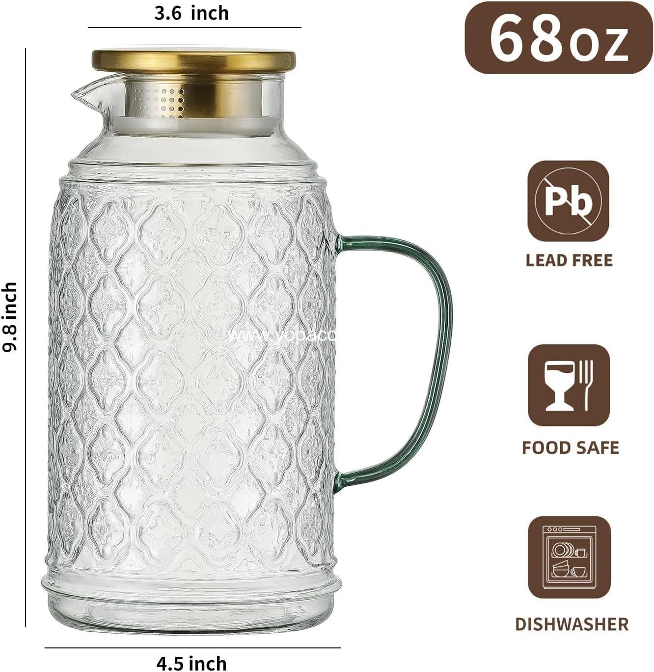 Wholesale Glass Pitcher with Lid - 68 oz / 2 Liter Vintage Water Carafe for Cold Brew, Lemonade, Iced Tea, Beverage, Milk, Heat Resistant - Supplier