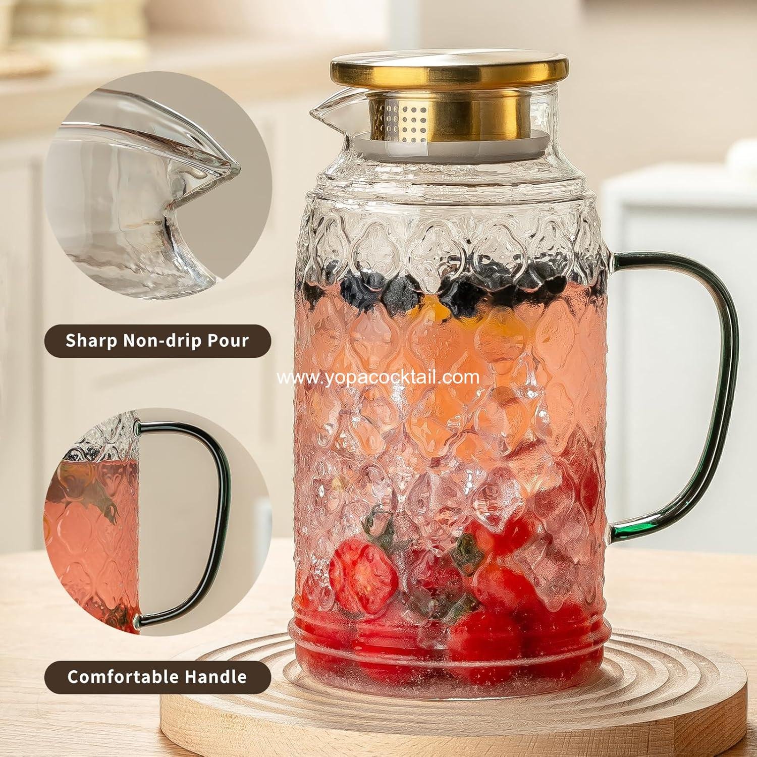 Wholesale Glass Pitcher with Lid - 68 oz / 2 Liter Vintage Water Carafe for Cold Brew, Lemonade, Iced Tea, Beverage, Milk, Heat Resistant - Supplier