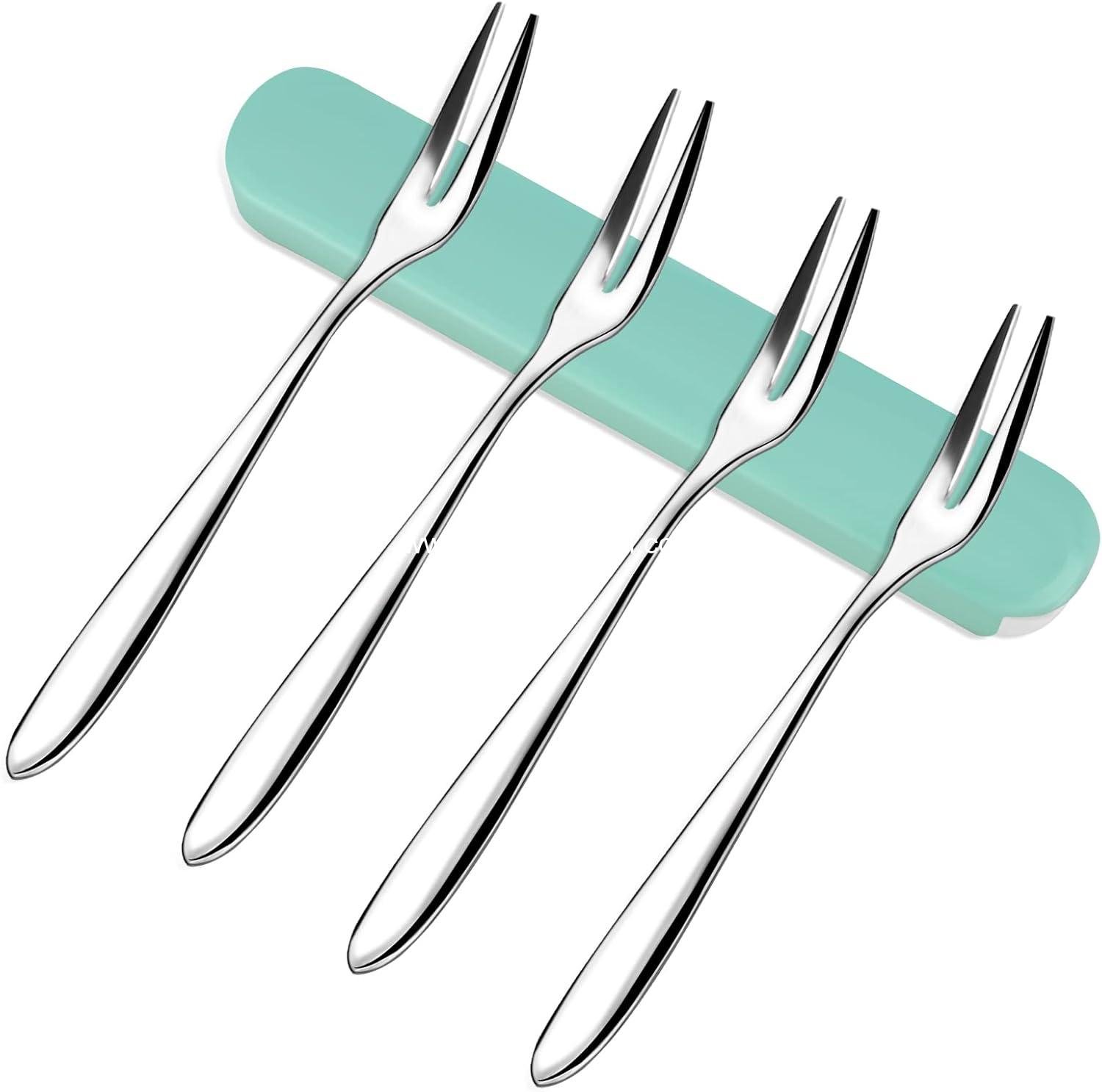 Wholesale 4pcs Quality Metal Forks Gift Set for Olives, Prawns, Antipasti, Cheese, Dessert, Cake, Fruit Salad, Appetizers, Cocktails, Crab, Escargot – Cute 304 Stainless Steel Silver Forks, Mirror-Polished, Dishwasher-Safe, Supplier