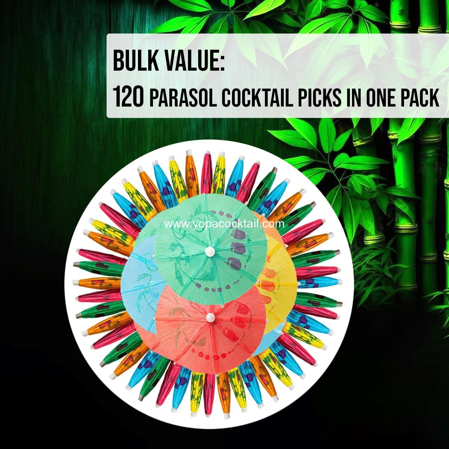 Wholesale 120Pcs Assorted Bamboo Wooden Cocktail Umbrella Picks - 3.9in Colorful Parasol Toothpicks for Tropical Drinks, Cupcake Toppers, Tiki Bars, Pool Parties, Luaus, Summer Events - Supplier