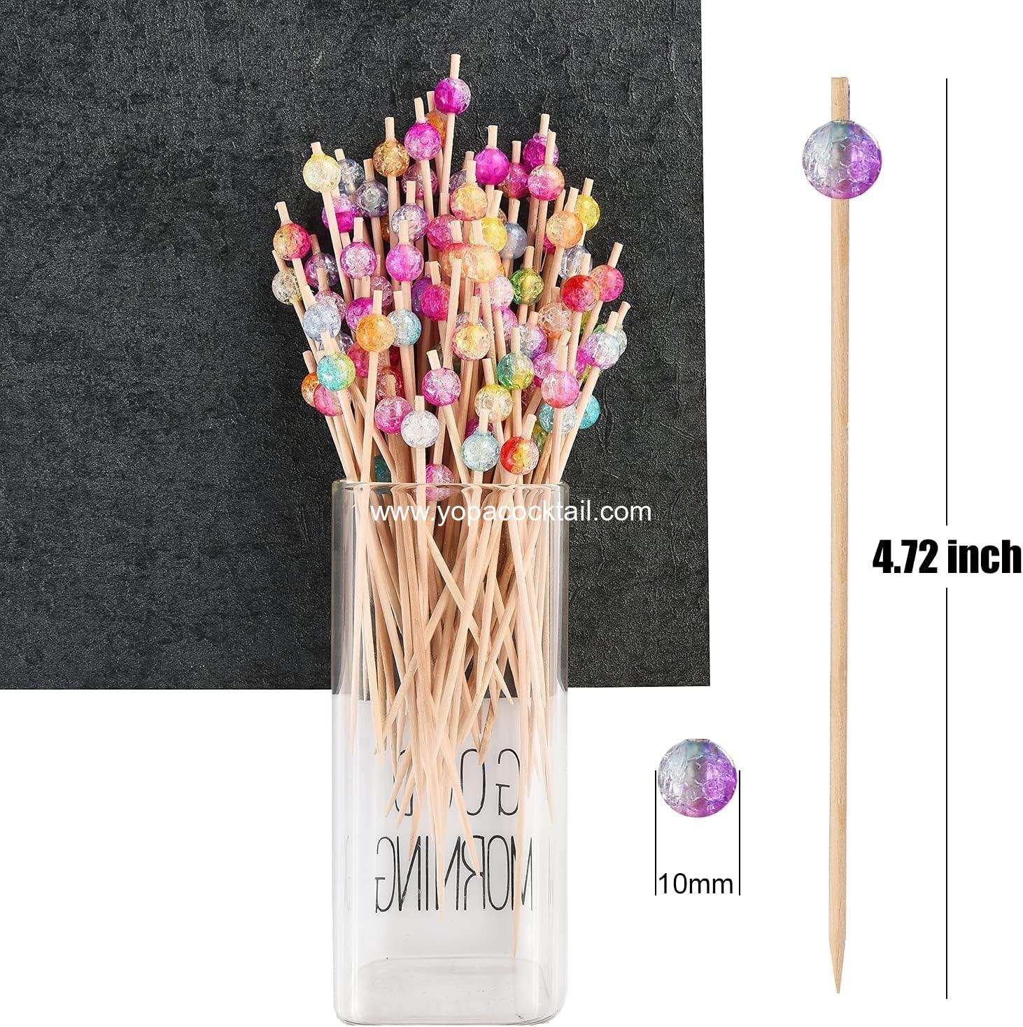 Wholesale 100-Pack Colorful Pearl Cocktail Picks, Fancy Wooden Toothpicks for Appetizers, Drinks, Fruits, and Charcuterie - 4.72 inches Supplier