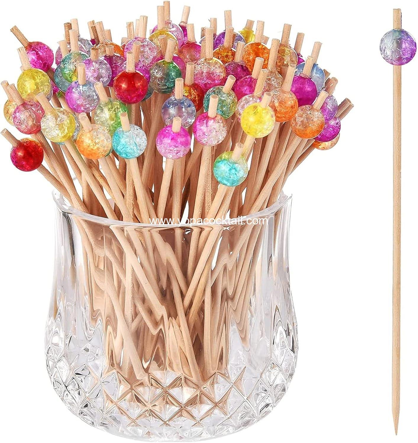 ALINK 100-Pack Cocktail Picks, Colorful Pearl Fancy Toothpicks for Appetizers, Wooden Food Picks Skewers for Food, Drinks, Fruits Party, Charcuterie Accessories - 4.72 inch