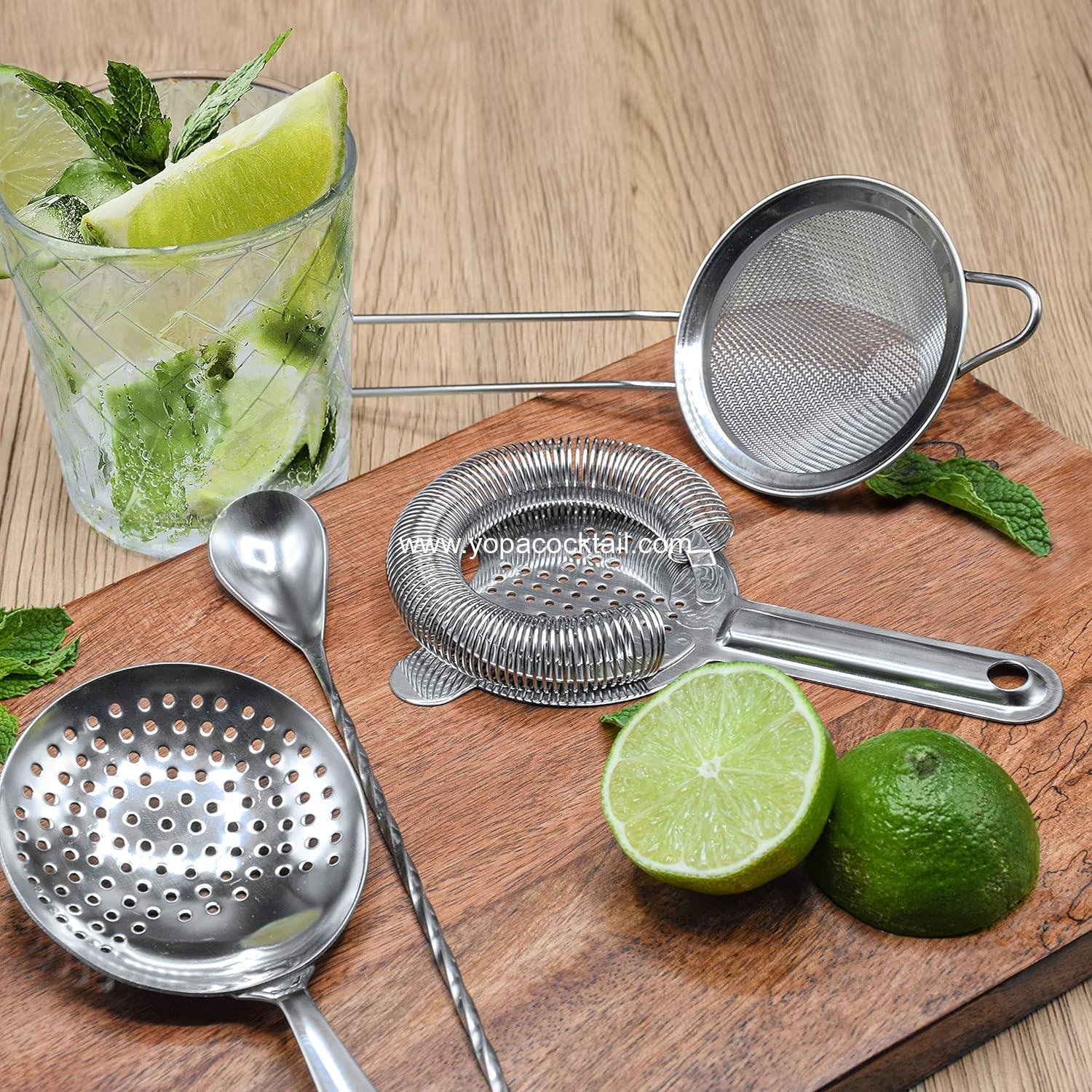 Wholesale Cocktail Strainer Set - Stainless Steel Bar Tools with Stirring Spoon, Hawthorne, Julep, & Fine-Mesh Sifter for Drinks Supplier