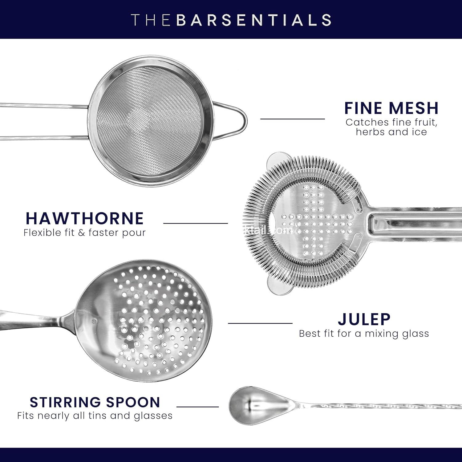 Wholesale Cocktail Strainer Set - Stainless Steel Bar Tools with Stirring Spoon, Hawthorne, Julep, & Fine-Mesh Sifter for Drinks Supplier