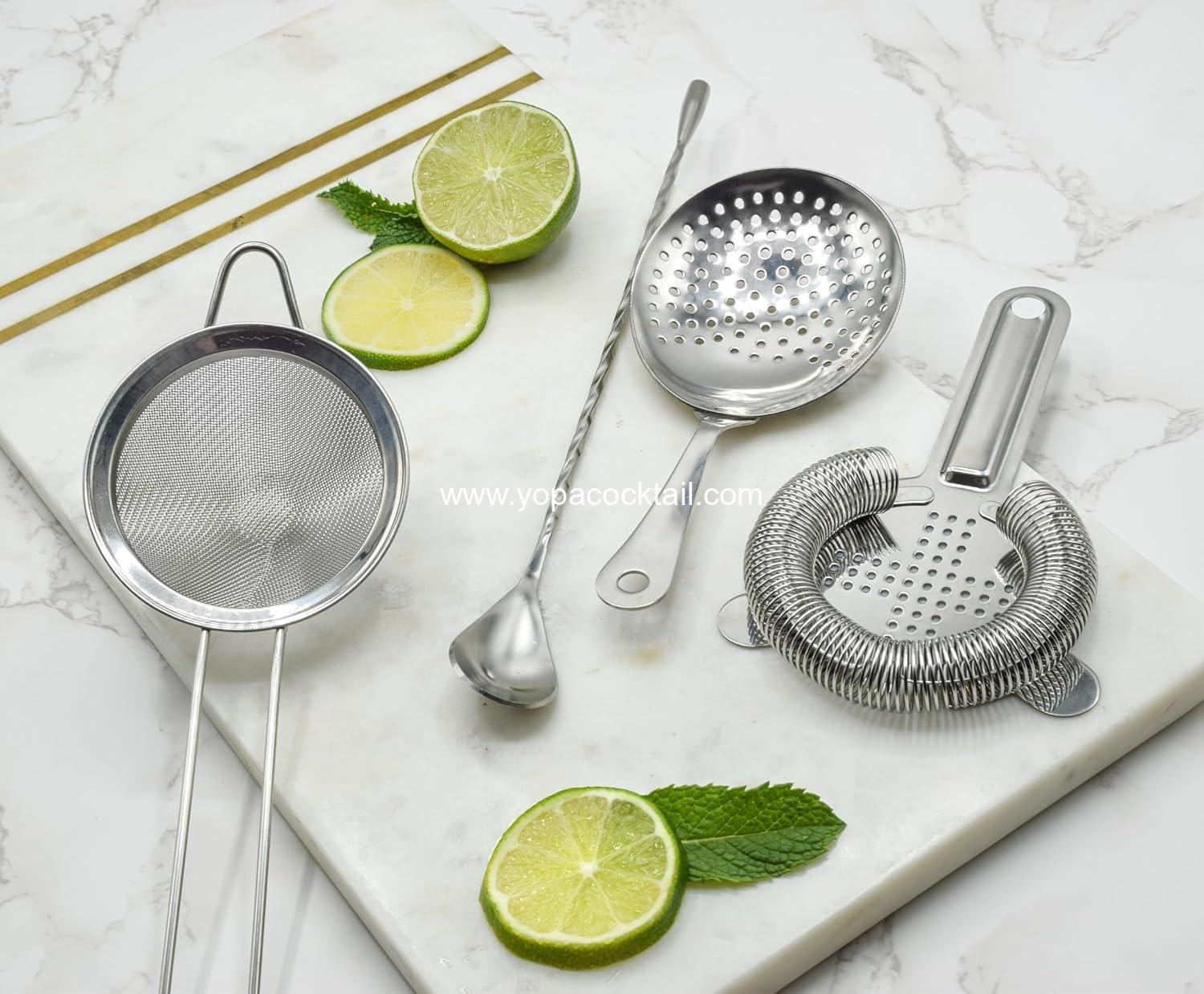 Wholesale Cocktail Strainer Set - Stainless Steel Bar Tools with Stirring Spoon, Hawthorne, Julep, & Fine-Mesh Sifter for Drinks Supplier