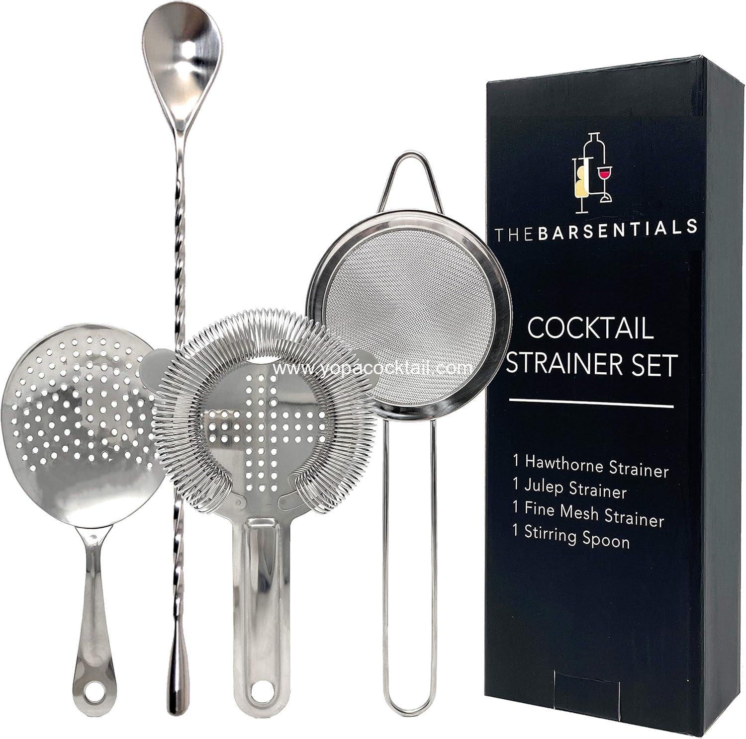 Cocktail Strainer Set Stainless Steel Bar Tools with Stirring Spoon - Hawthorne, Julep, & Fine-Mesh Sifter for Drinks