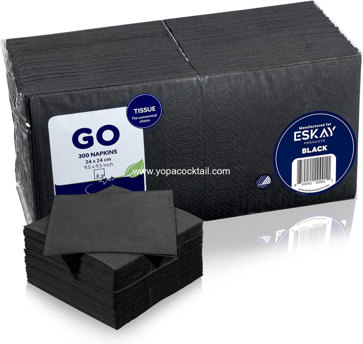 Black Beverage Napkins (300 Count) 2-Ply Disposable Cocktail Napkins for Bar, Weddings, Parties, Events, Premium Quality and EU Made