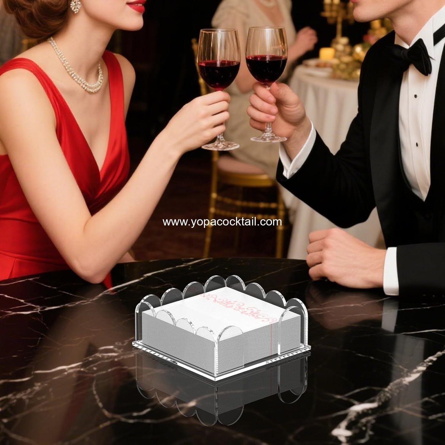 Wholesale Clear Acrylic Napkin Holder - Elegant Scalloped Tray for Cocktail, Bathroom, Kitchen & Dining - Flat Paper Towel & Disposable Napkin Organizer for Weddings, Bars, Hotels and Home (5.9x5.9 in) Supplier