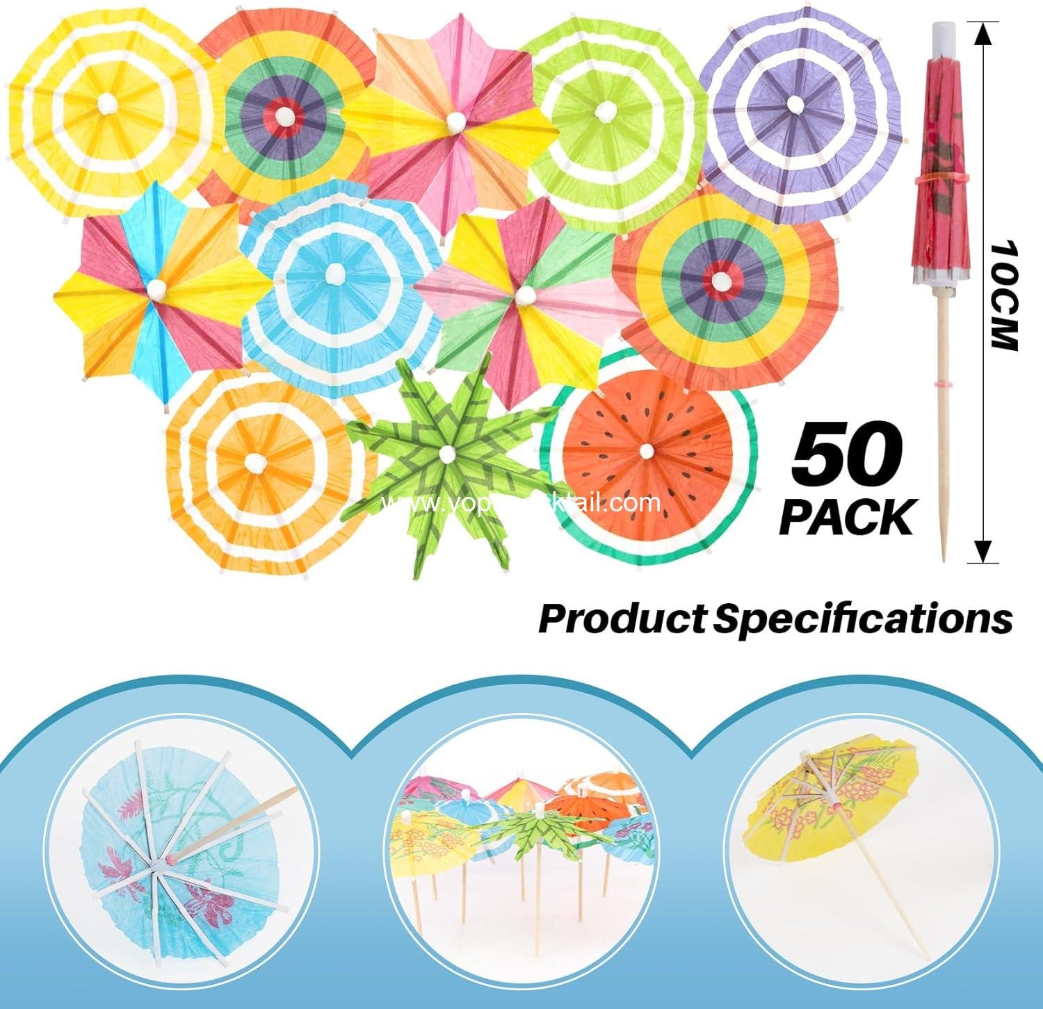 Wholesale 50 Pack Drink Umbrellas - Assorted Cocktail Umbrellas for Drinks, Mini Paper Umbrellas for Hawaiian Cupcake Toppers, Colorful Cocktail Picks for Luau Tiki Party Decorations - Supplier
