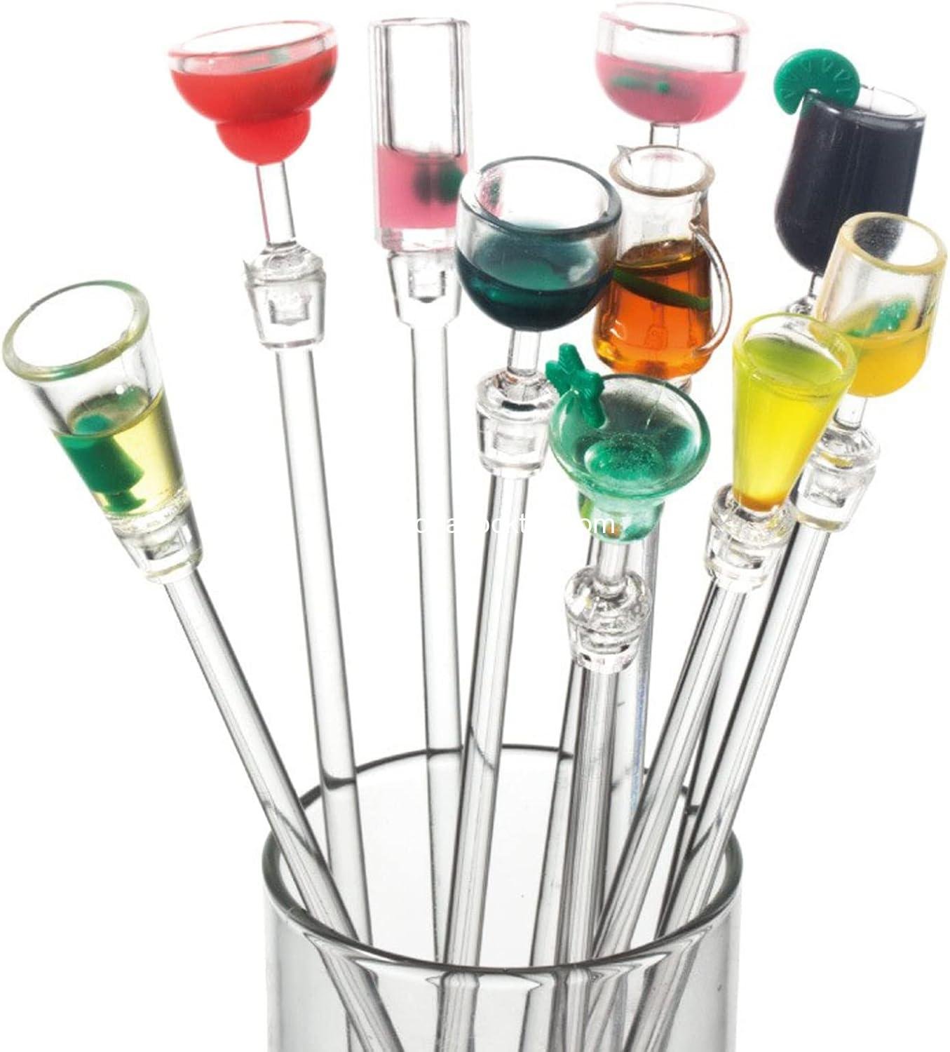 Swizzle Sticks Colorful Clear Beverage Stirrers 9.05" Drink Stirrer Cocktail Stirrer Clear Shafts Cocktail Drink Stirrers for Bars Cafes Restaurants Home Use 10 Pieces