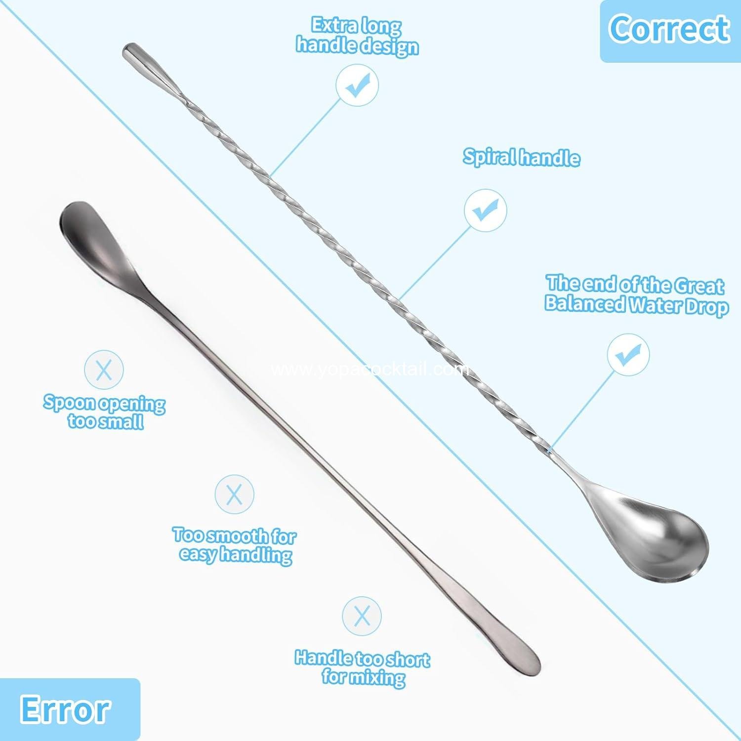 Wholesale 6 Pcs 12-Inch Stainless Steel Bar Mixing Cocktail Spoons with Spiral Pattern - Manufacturer