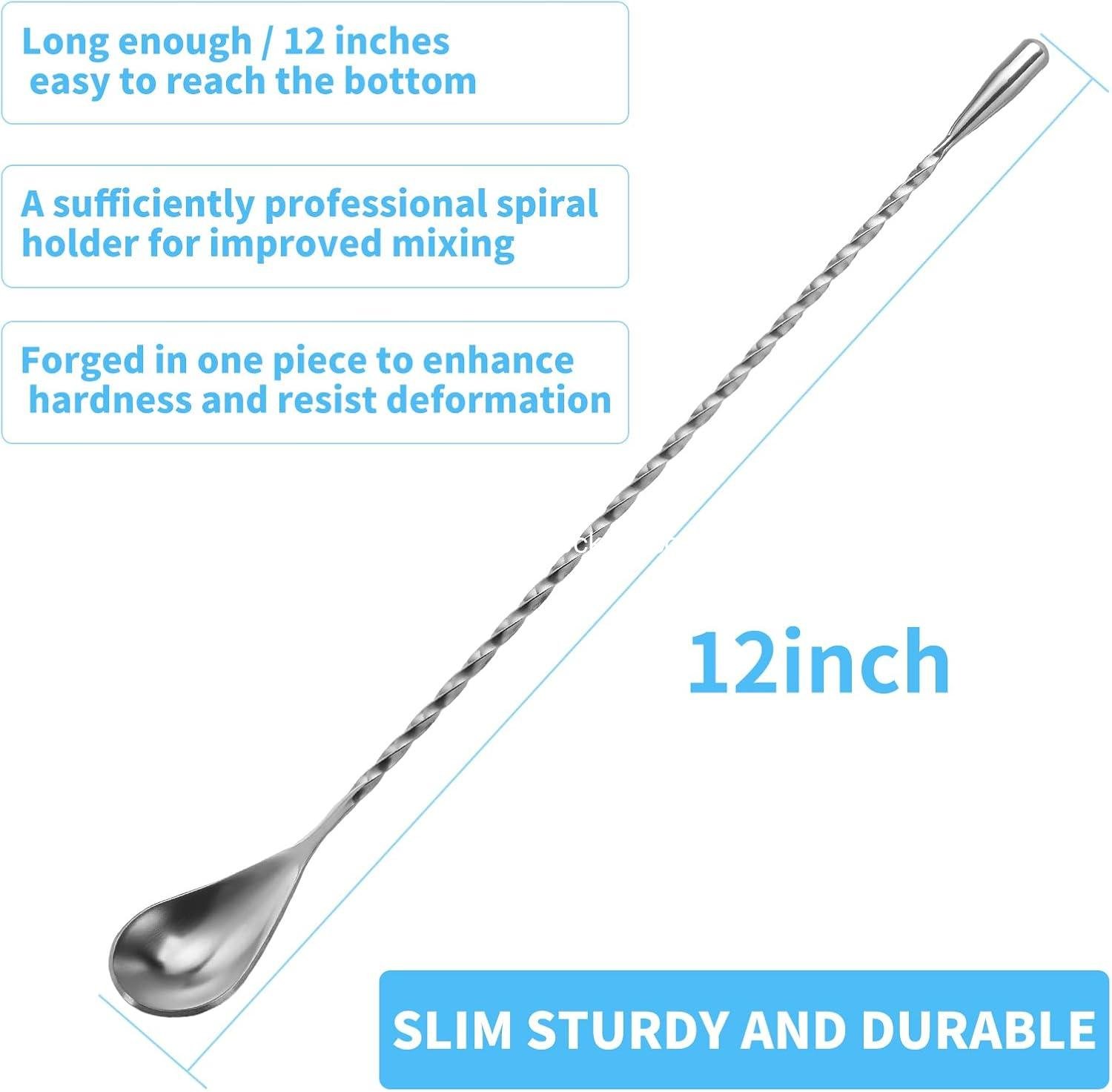 Wholesale 6 Pcs 12-Inch Stainless Steel Bar Mixing Cocktail Spoons with Spiral Pattern - Manufacturer