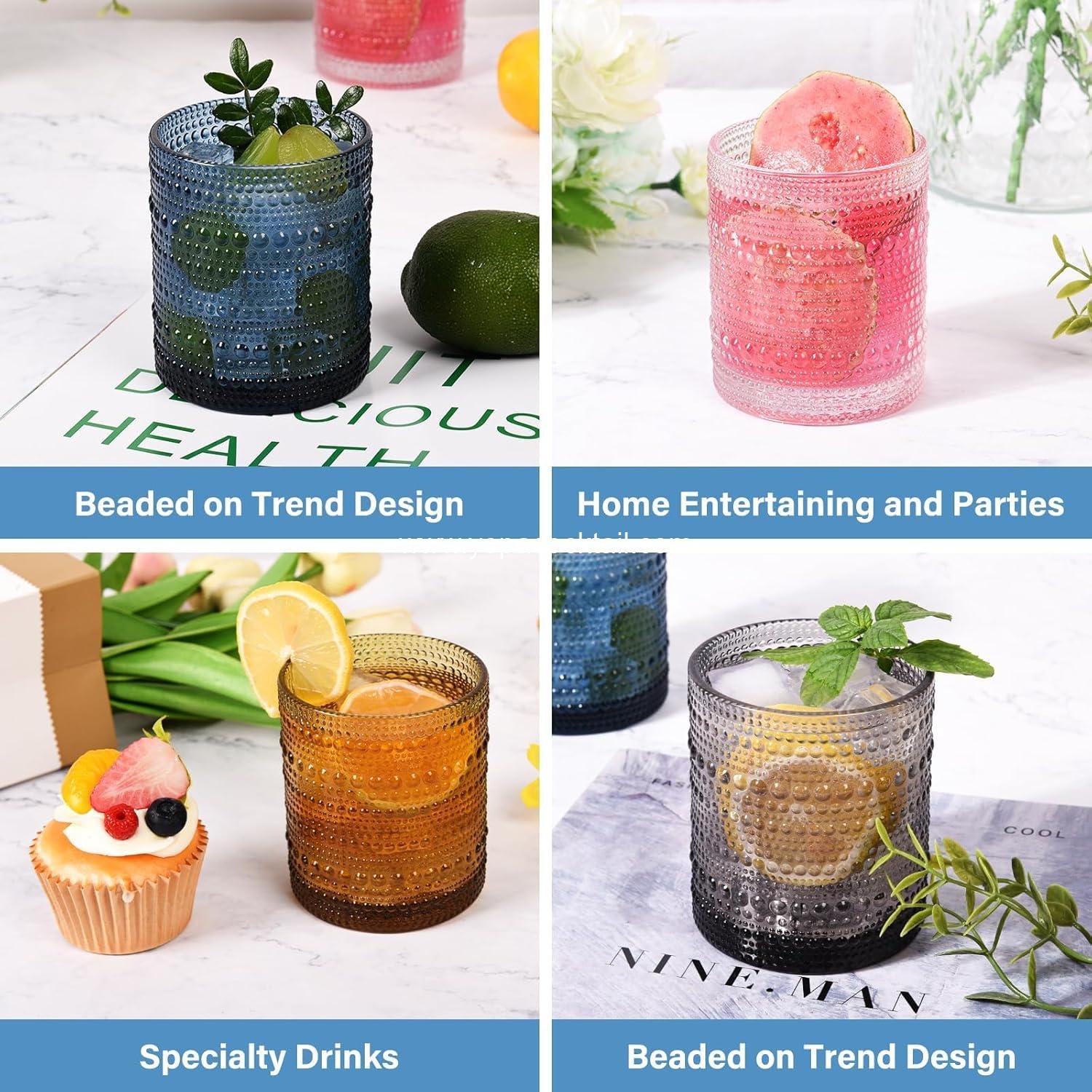 Wholesale 10 oz Hobnail Cocktail Glasses Set of 6, Vintage Textured Bubble Glass Water Cups, Old Fashion Jupiter Glasses Set, supplier.