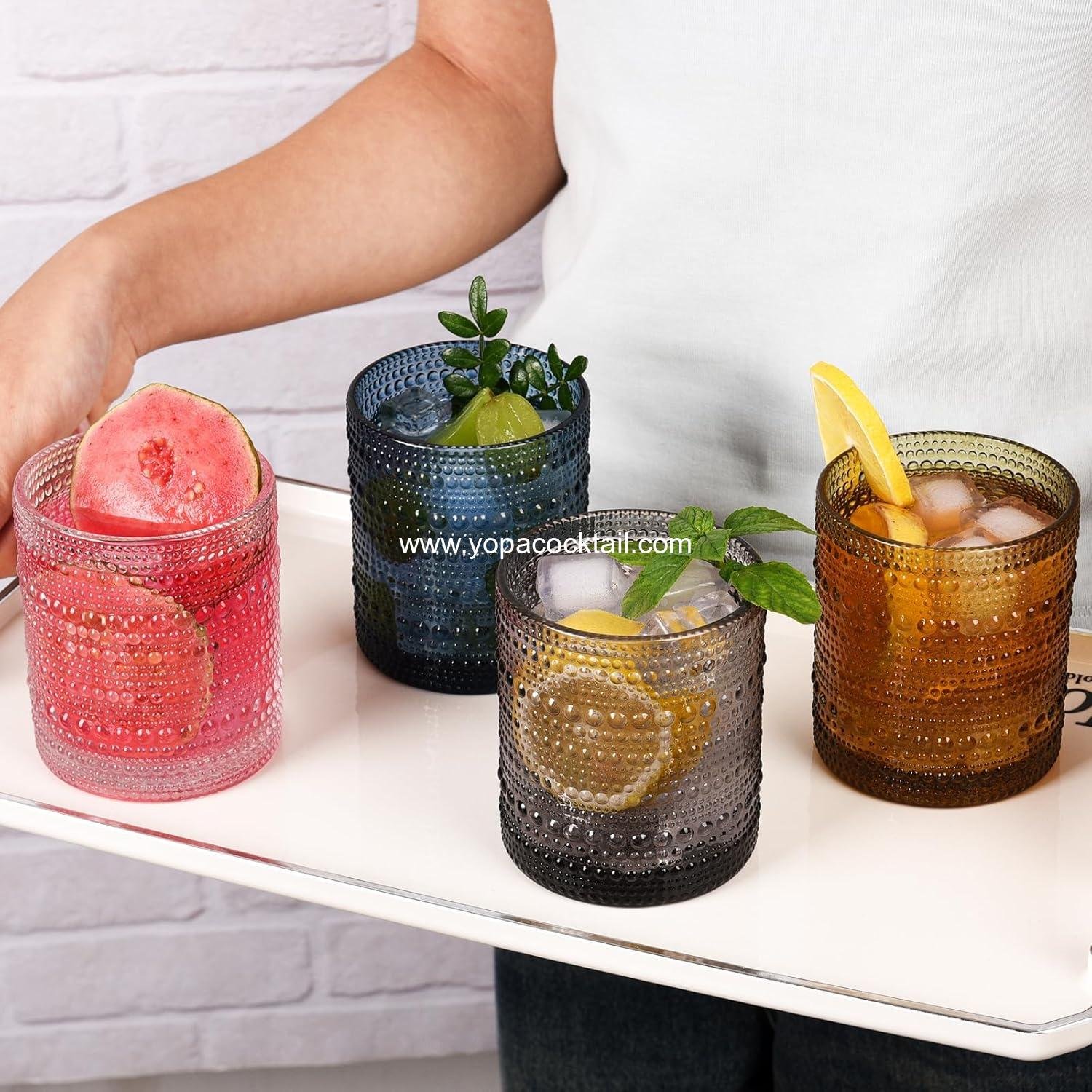 Wholesale 10 oz Hobnail Cocktail Glasses Set of 6, Vintage Textured Bubble Glass Water Cups, Old Fashion Jupiter Glasses Set, supplier.