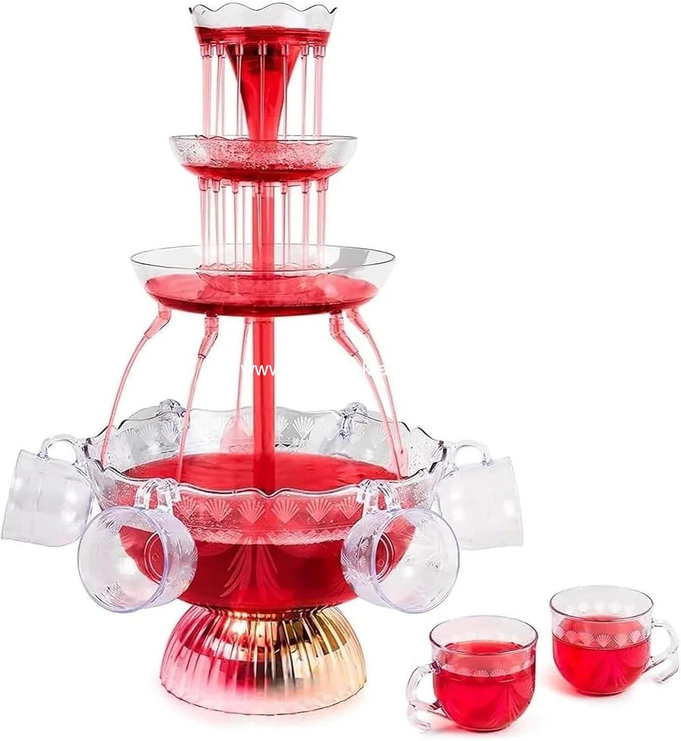 3-Tier Electric Fountain Drink Machine with LED Base, Cocktail and Wine Fountain, 1.5 Gallon Beverage Dispenser with 5 Cups for Parties, Weddings and Celebrations