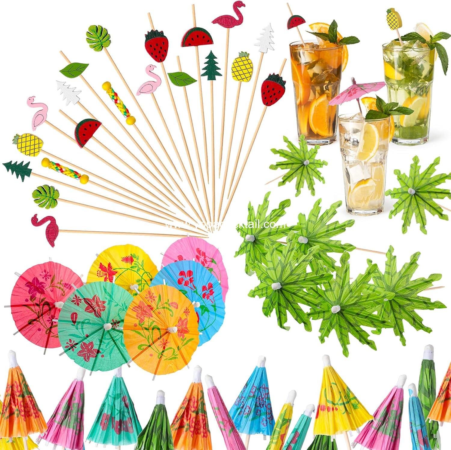 160 Pcs Cocktail Drink Accessories 60 Drink Cocktail Umbrellas 100 4.7 Inch Fruit Picks Summer Coconut Palm Colorful Bamboo Toothpicks Tropical Luau Hawaiian Beach Party Decorations